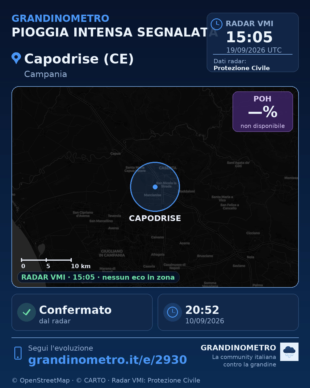 Mappa dell'evento: pioggia intensa a Capodrise (CE)