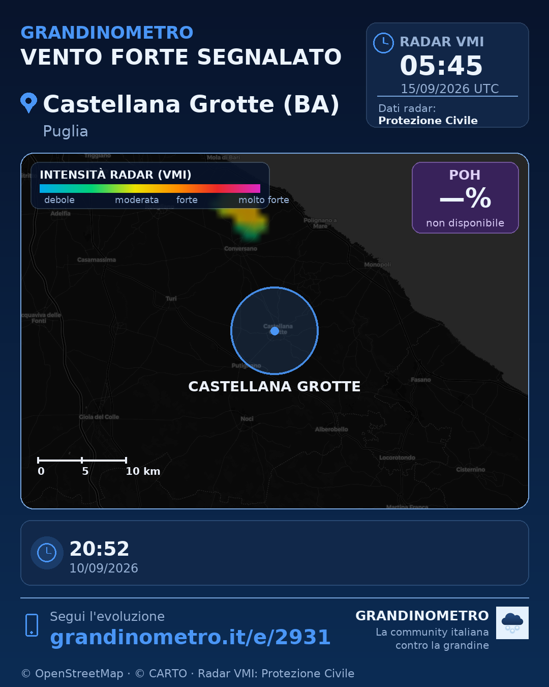 Mappa dell'evento: vento forte a Castellana Grotte (BA)