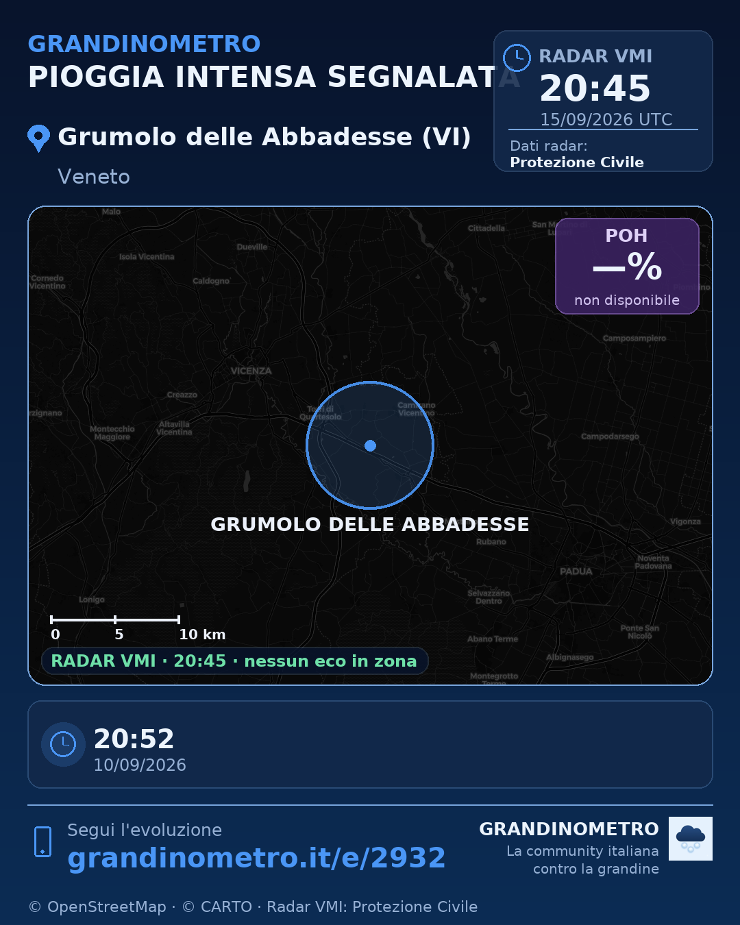 Mappa dell'evento: pioggia intensa a Grumolo delle Abbadesse (VI)