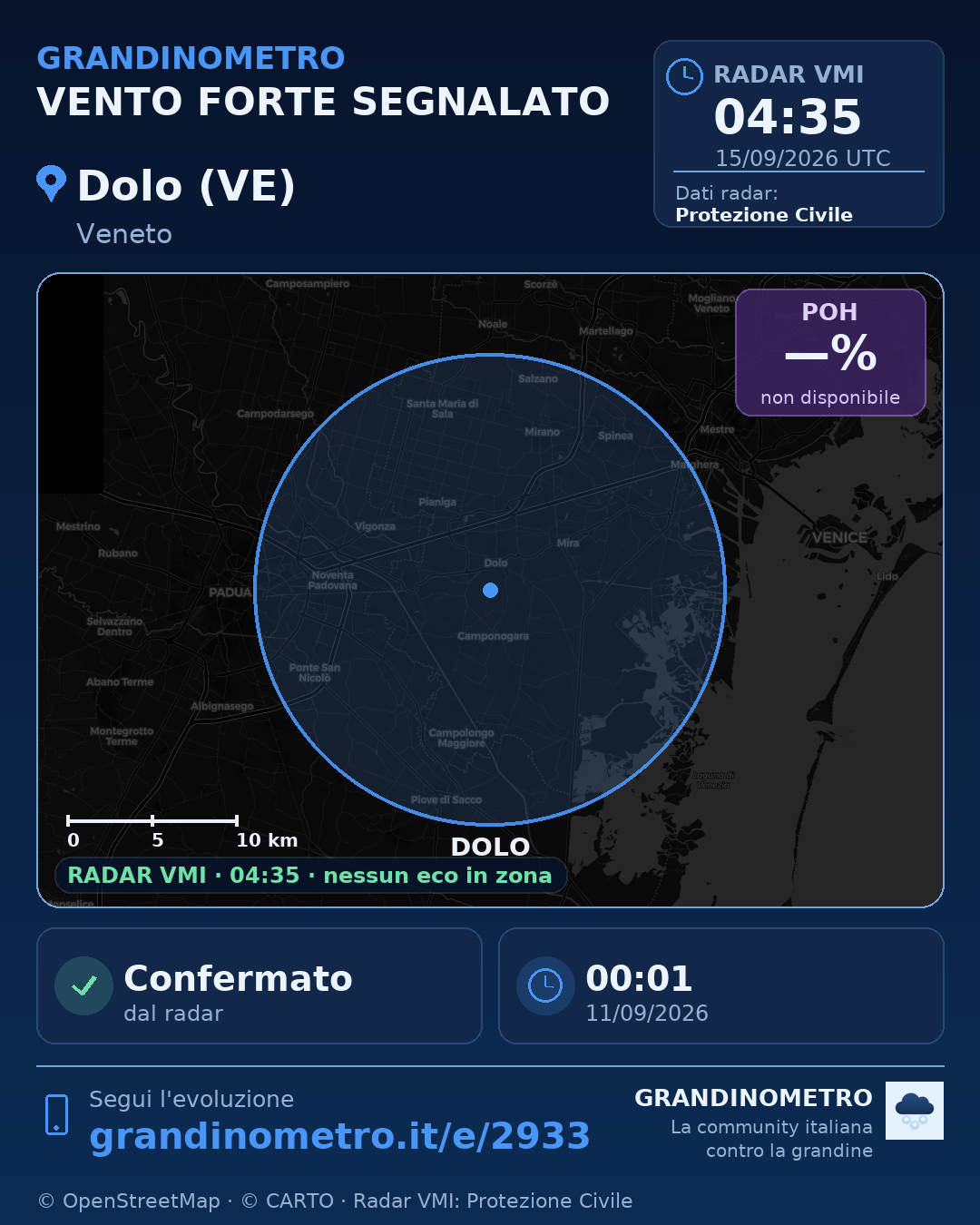 Mappa dell'evento: vento forte a Dolo (VE)