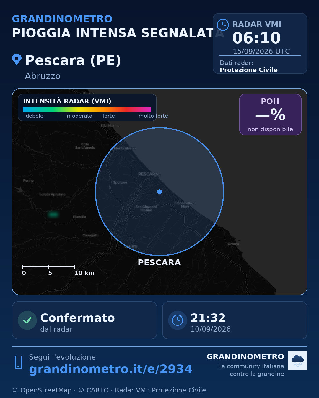 Mappa dell'evento: pioggia intensa a Pescara (PE)