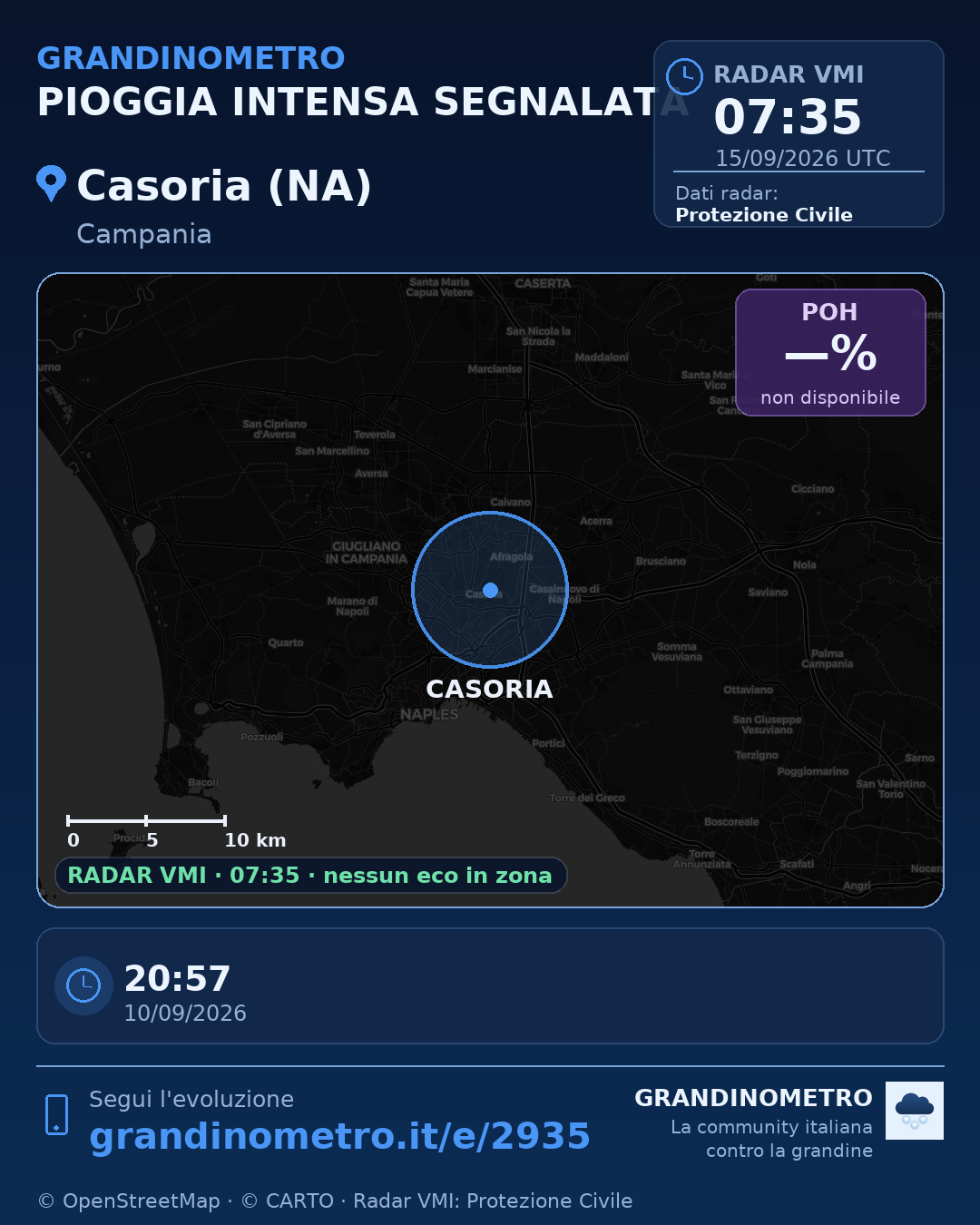 Mappa dell'evento: pioggia intensa a Casoria (NA)