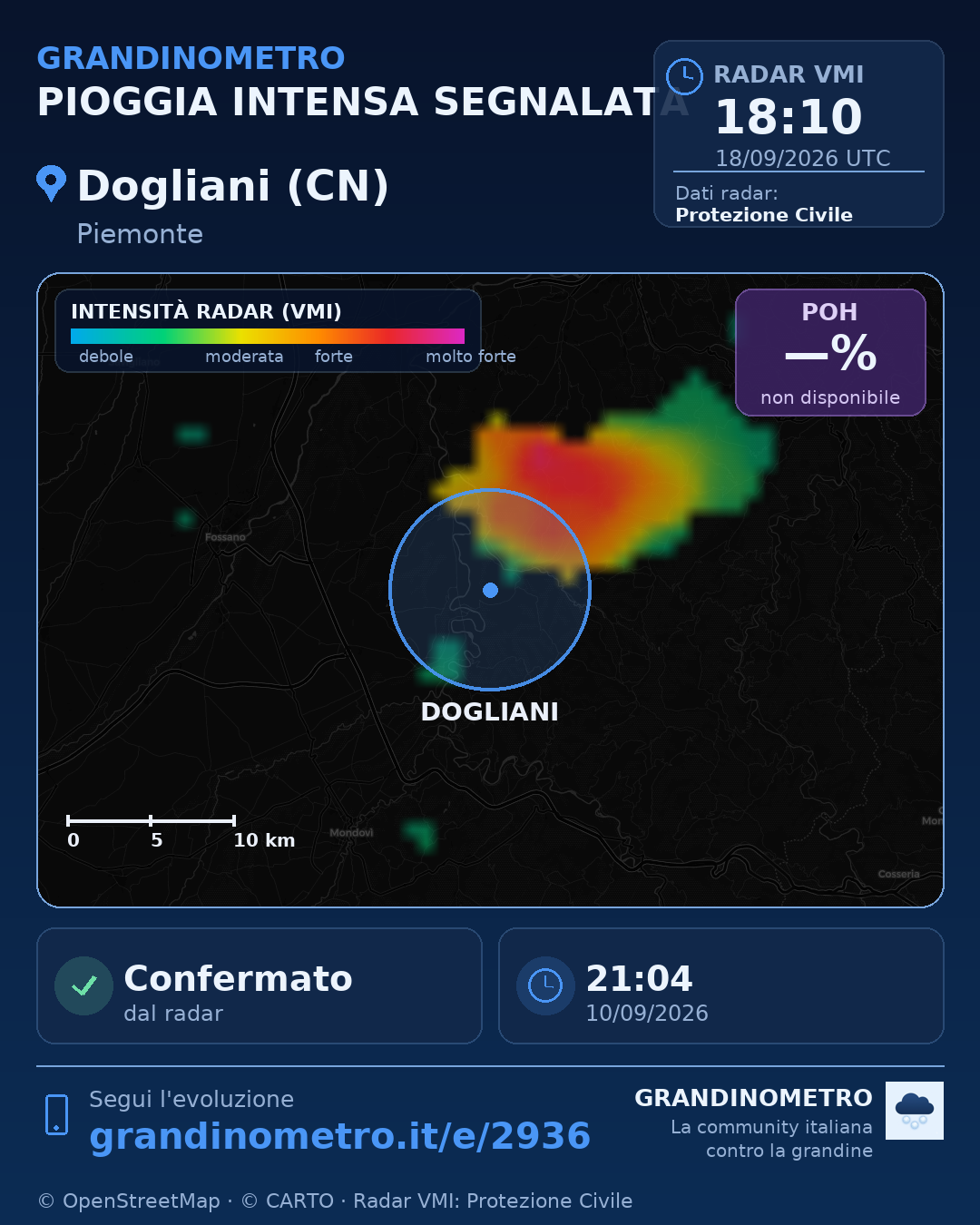 Mappa dell'evento: pioggia intensa a Dogliani (CN)