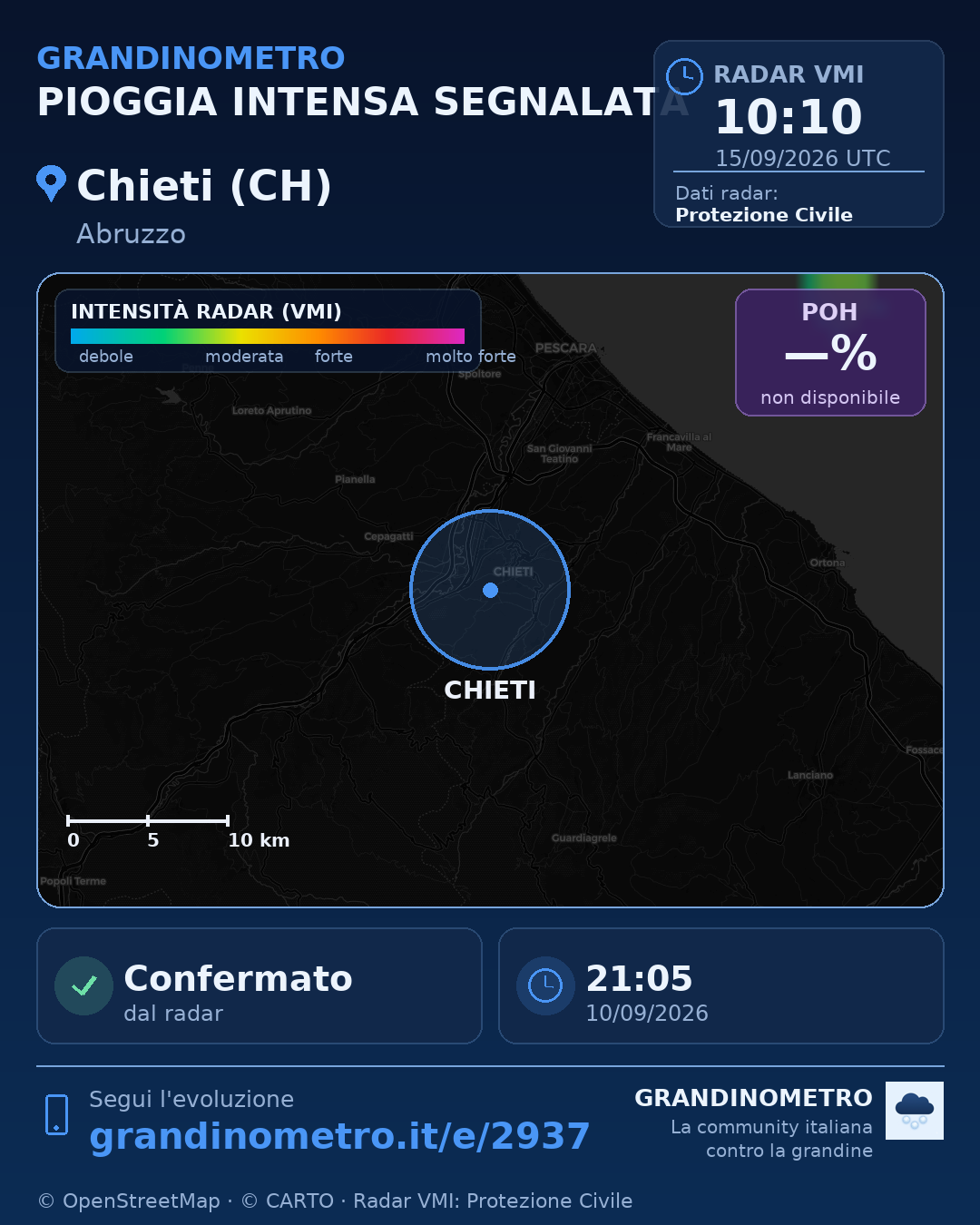 Mappa dell'evento: pioggia intensa a Chieti (CH)
