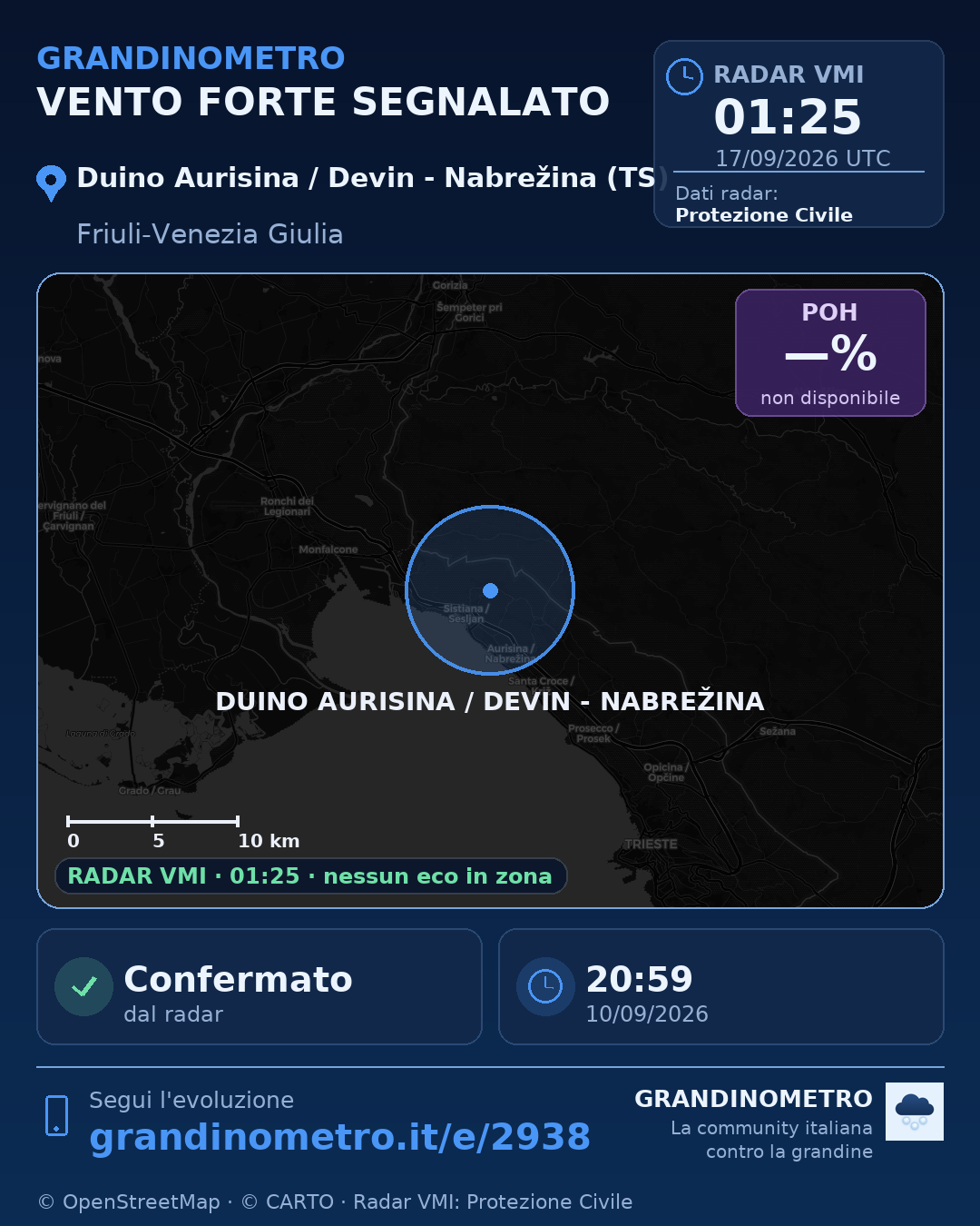 Mappa dell'evento: vento forte a Duino Aurisina / Devin - Nabrežina (TS)