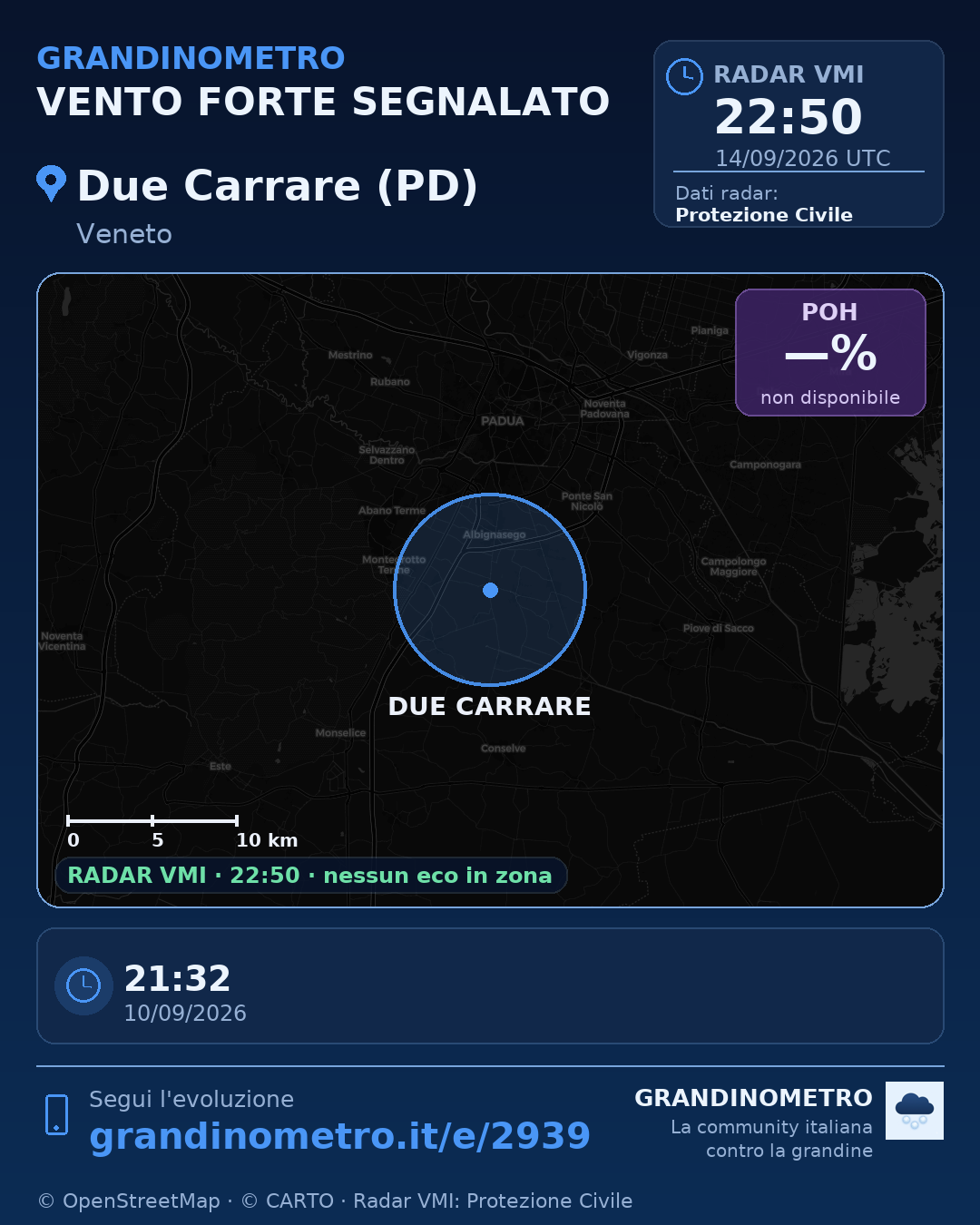 Mappa dell'evento: vento forte a Due Carrare (PD)