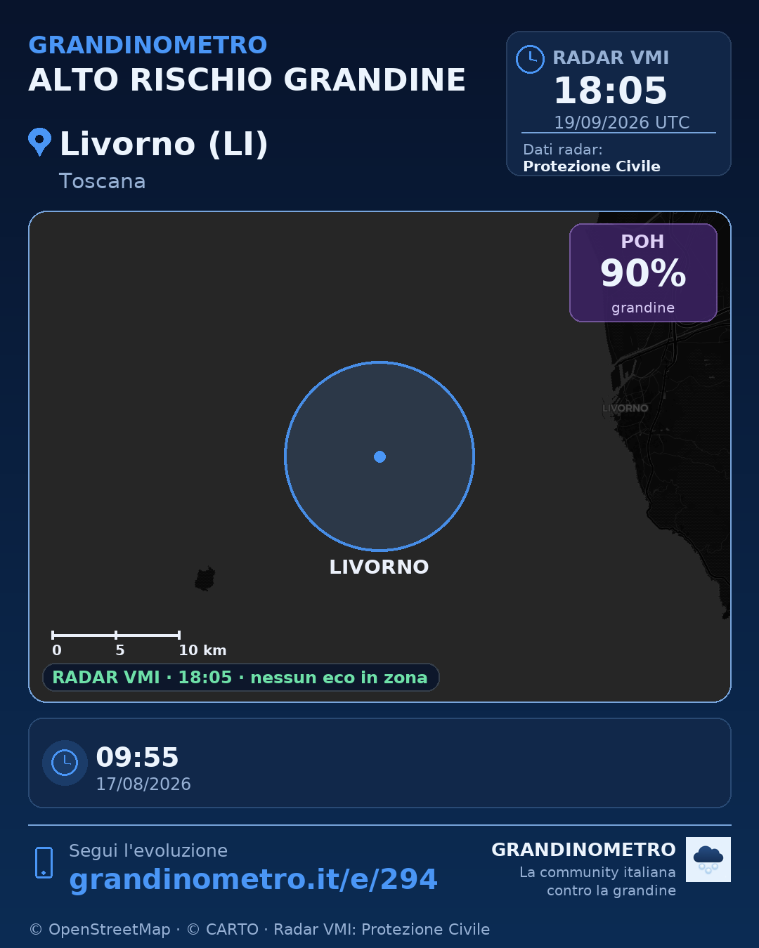 Mappa dell'evento: grandine a Livorno (LI)