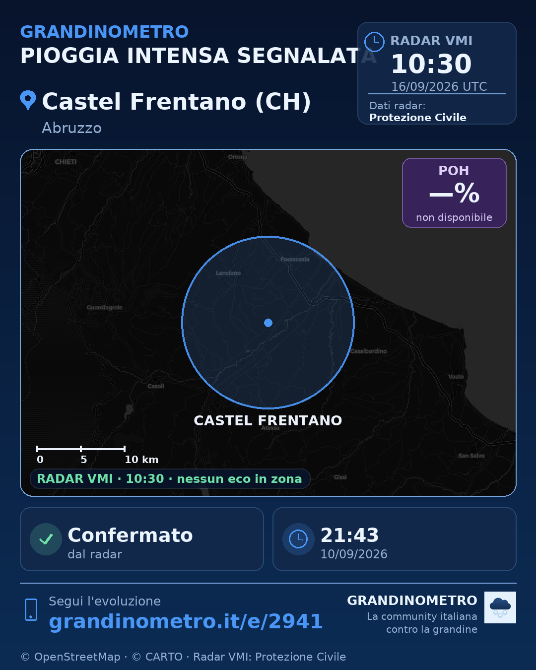 Mappa dell'evento: pioggia intensa a Castel Frentano (CH)