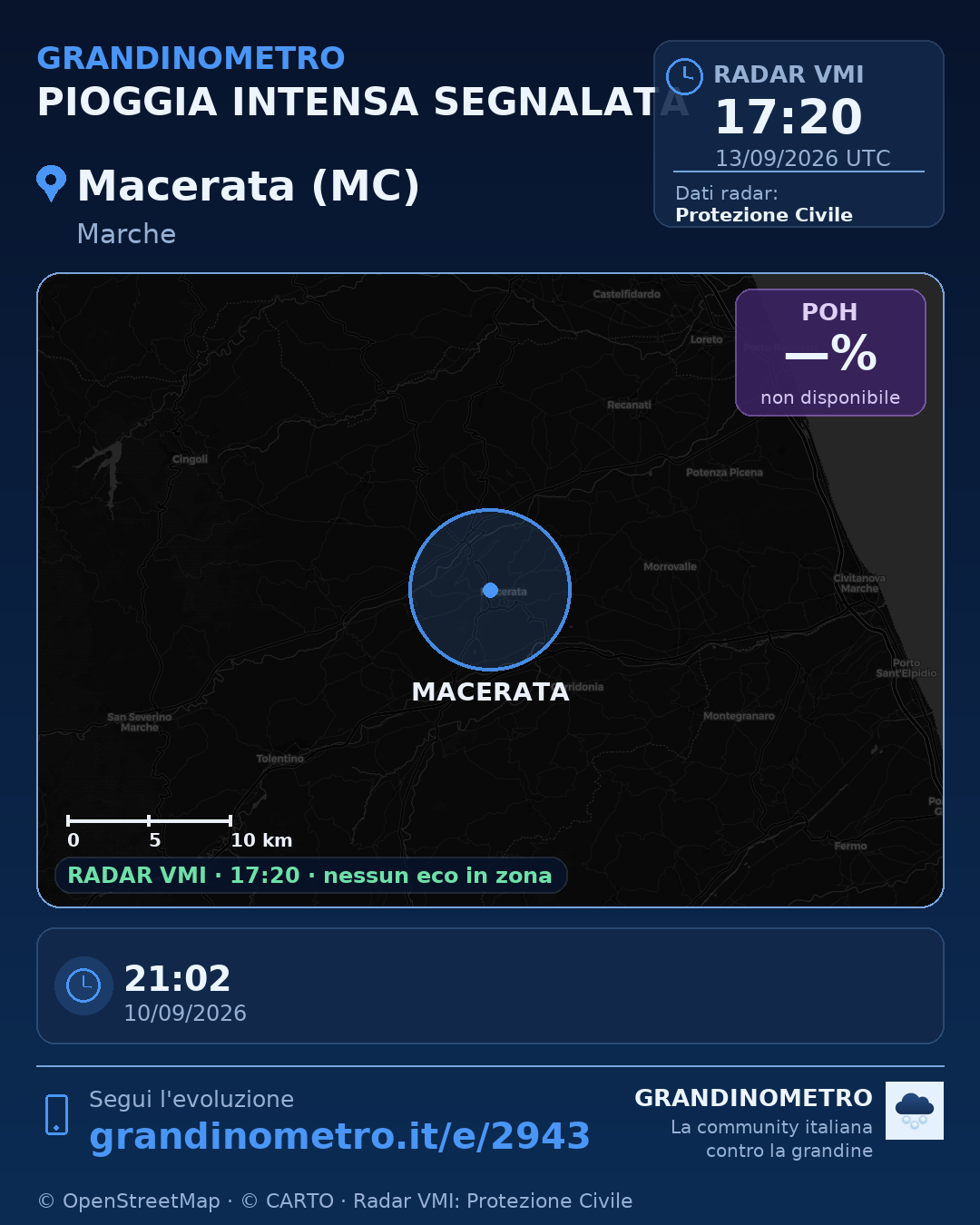 Mappa dell'evento: pioggia intensa a Macerata (MC)