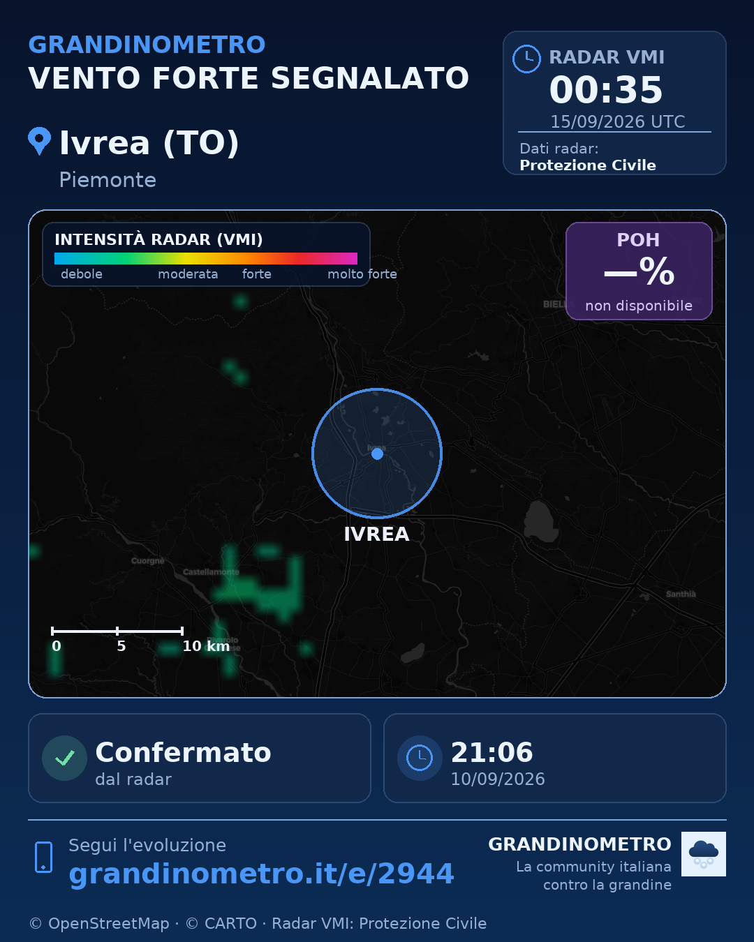 Mappa dell'evento: vento forte a Ivrea (TO)
