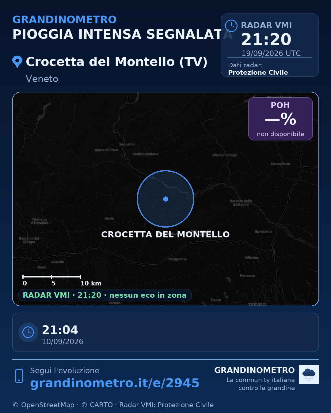 Mappa dell'evento: pioggia intensa a Crocetta del Montello (TV)