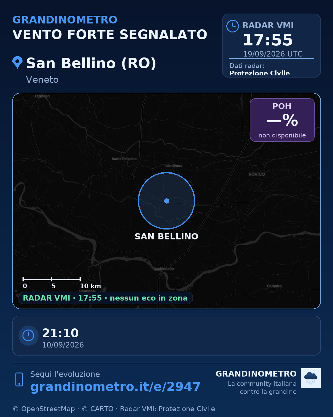 Mappa dell'evento: vento forte a San Bellino (RO)