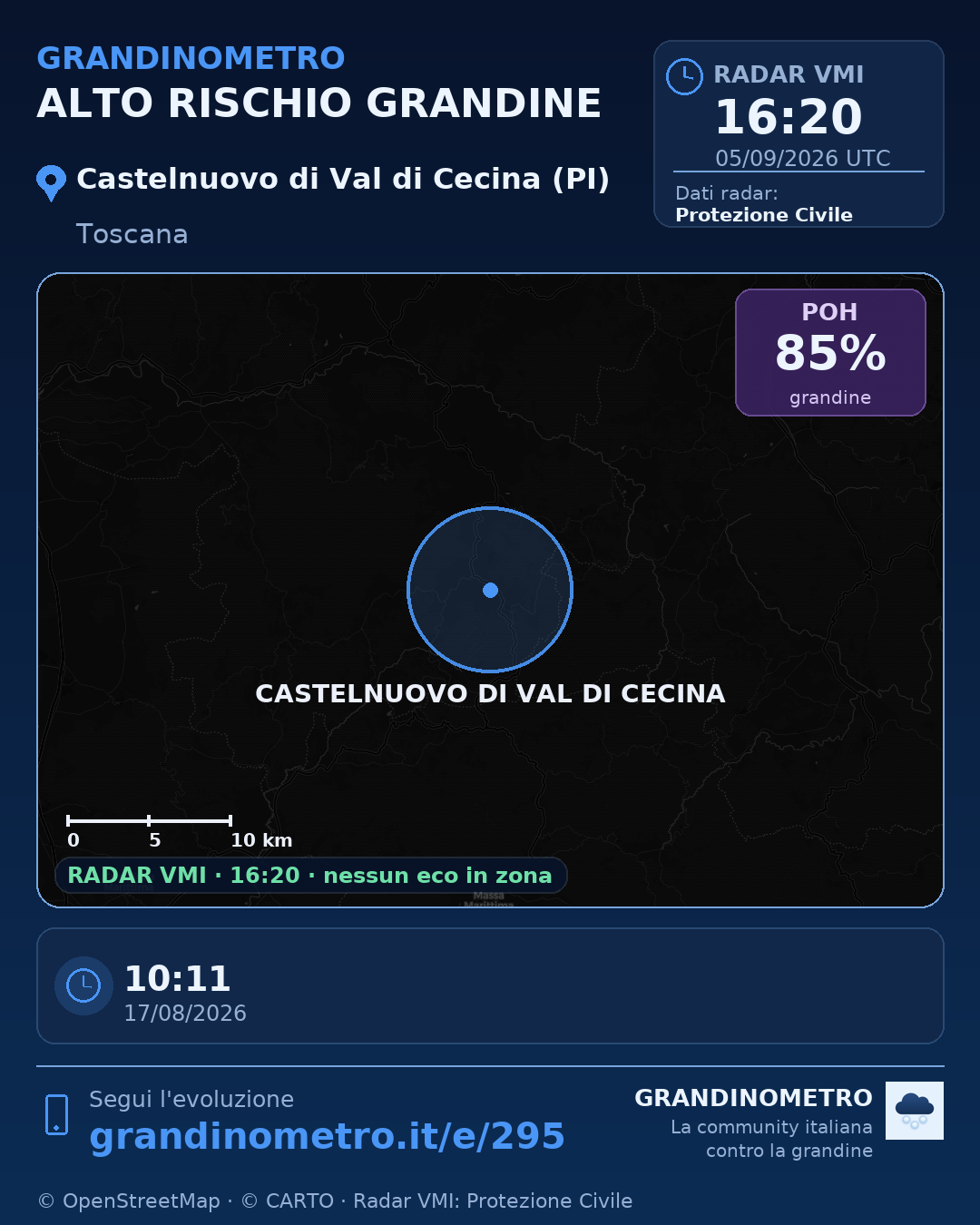 Mappa dell'evento: grandine a Castelnuovo di Val di Cecina (PI)