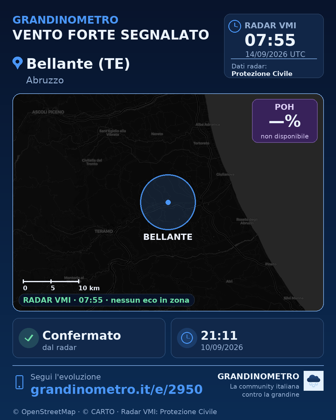 Mappa dell'evento: vento forte a Bellante (TE)