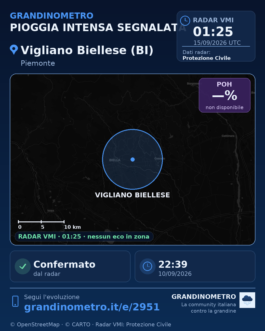 Mappa dell'evento: pioggia intensa a Vigliano Biellese (BI)