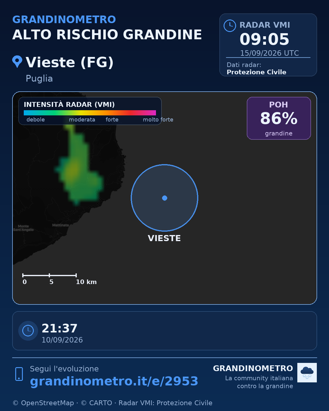 Mappa dell'evento: grandine a Vieste (FG)