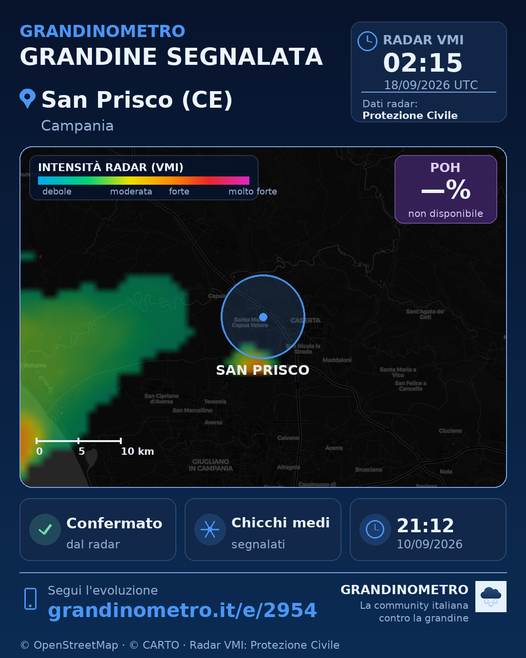 Mappa dell'evento: grandine a San Prisco (CE)