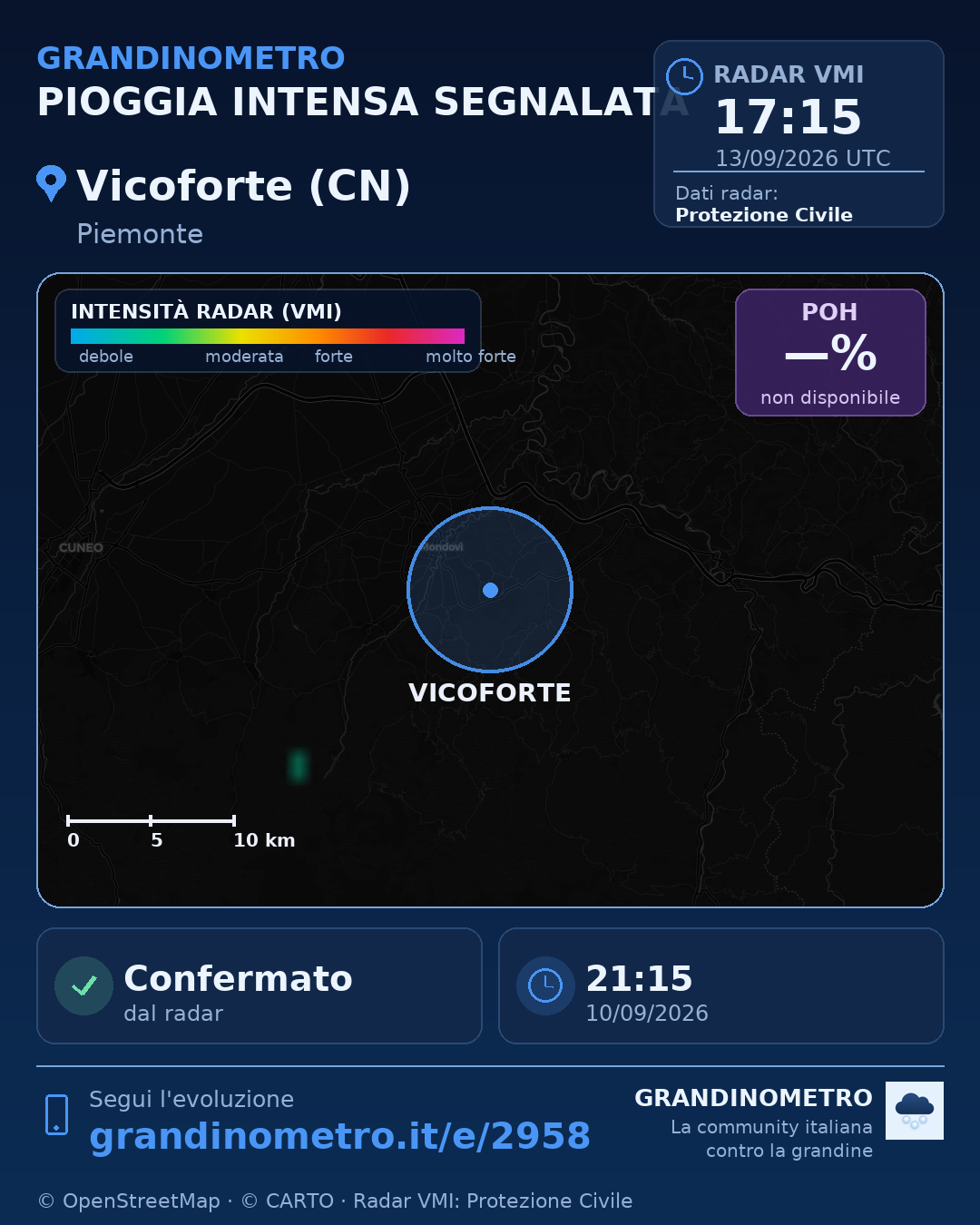 Mappa dell'evento: pioggia intensa a Vicoforte (CN)