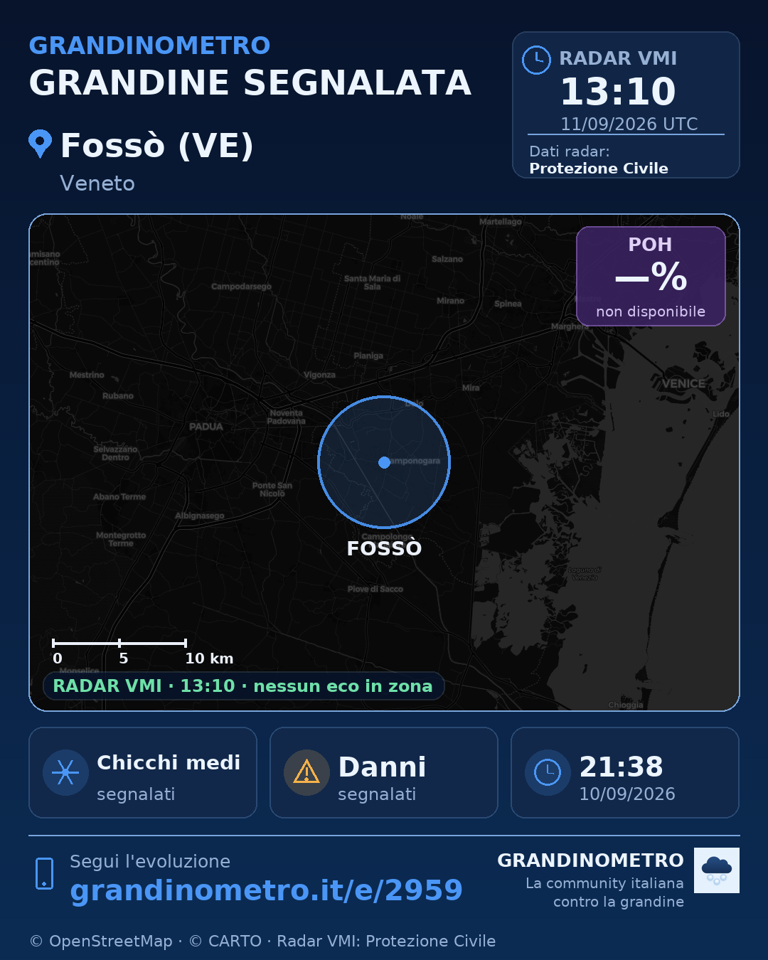 Mappa dell'evento: grandine a Fossò (VE)