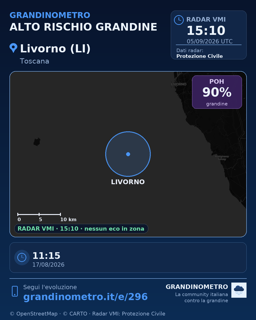 Mappa dell'evento: grandine a Livorno (LI)