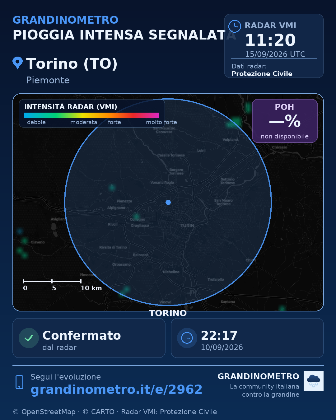 Mappa dell'evento: pioggia intensa a Torino (TO)