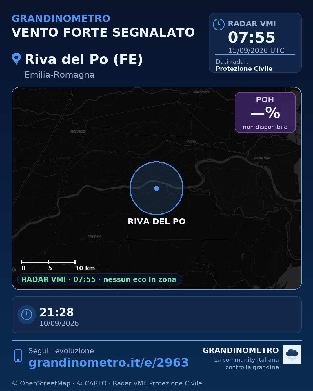 Mappa dell'evento: vento forte a Riva del Po (FE)