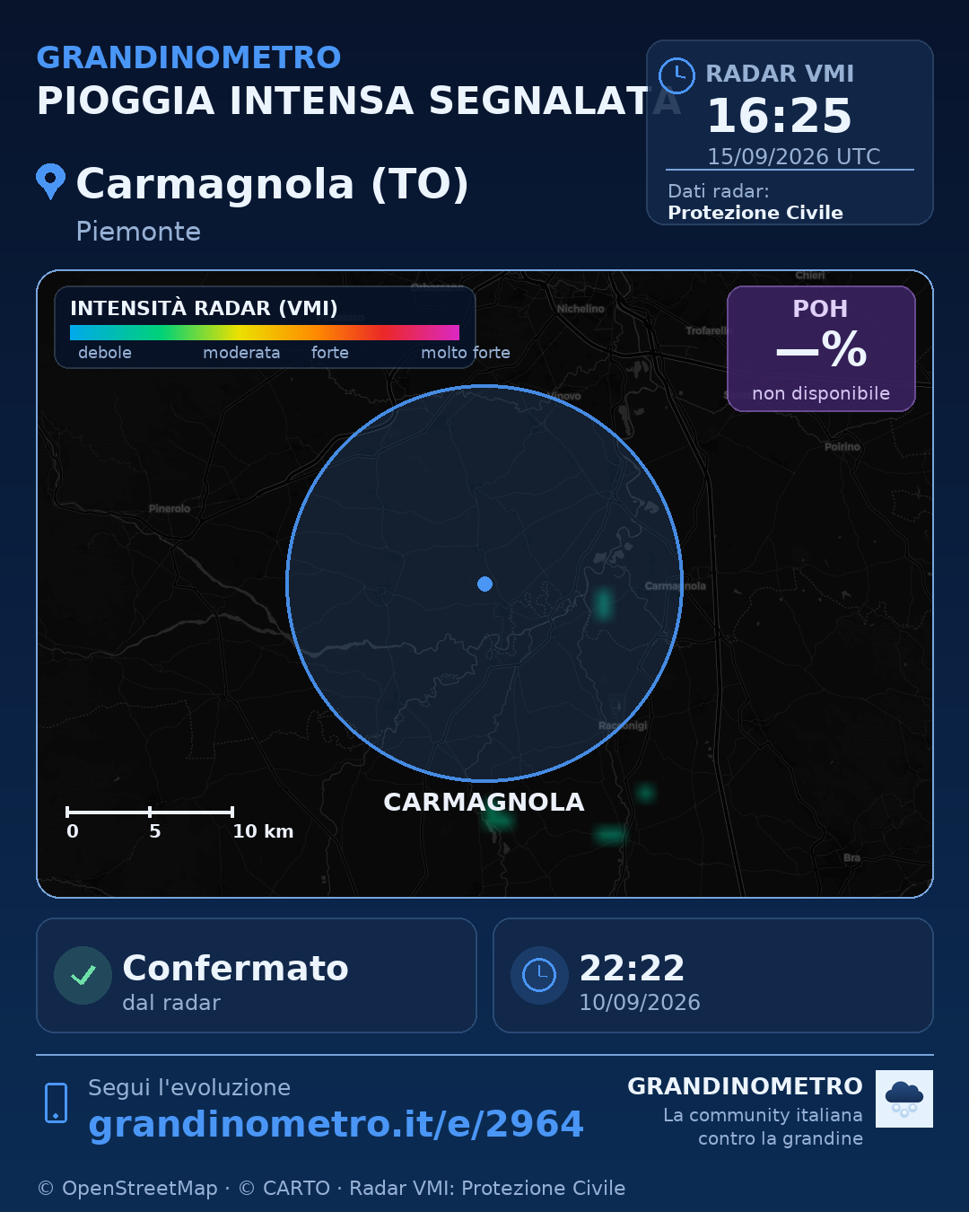 Mappa dell'evento: pioggia intensa a Carmagnola (TO)