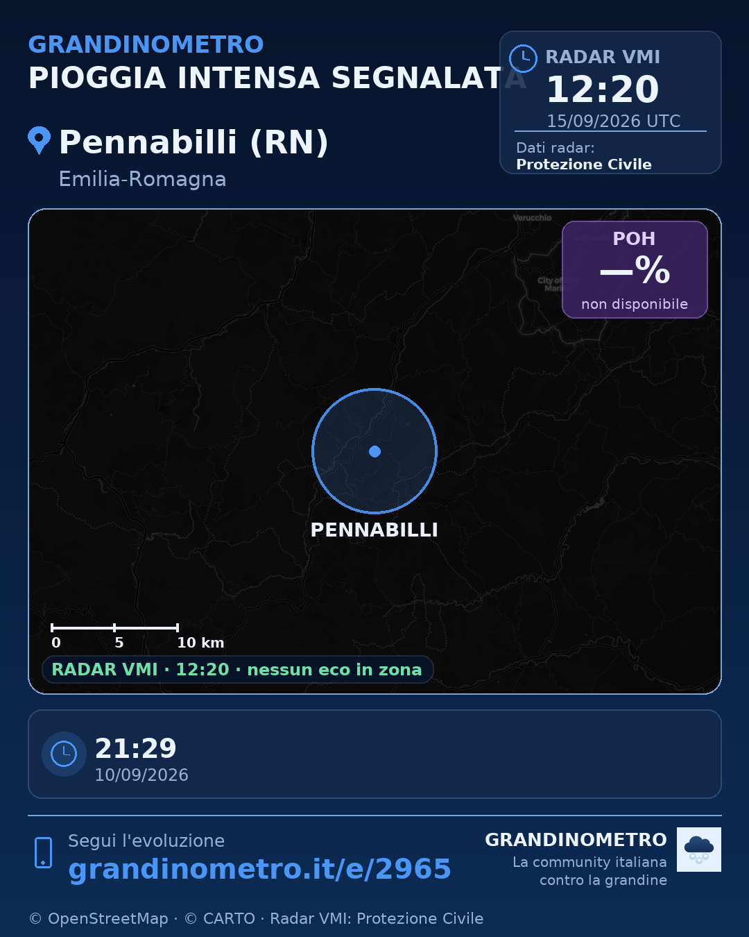Mappa dell'evento: pioggia intensa a Pennabilli (RN)