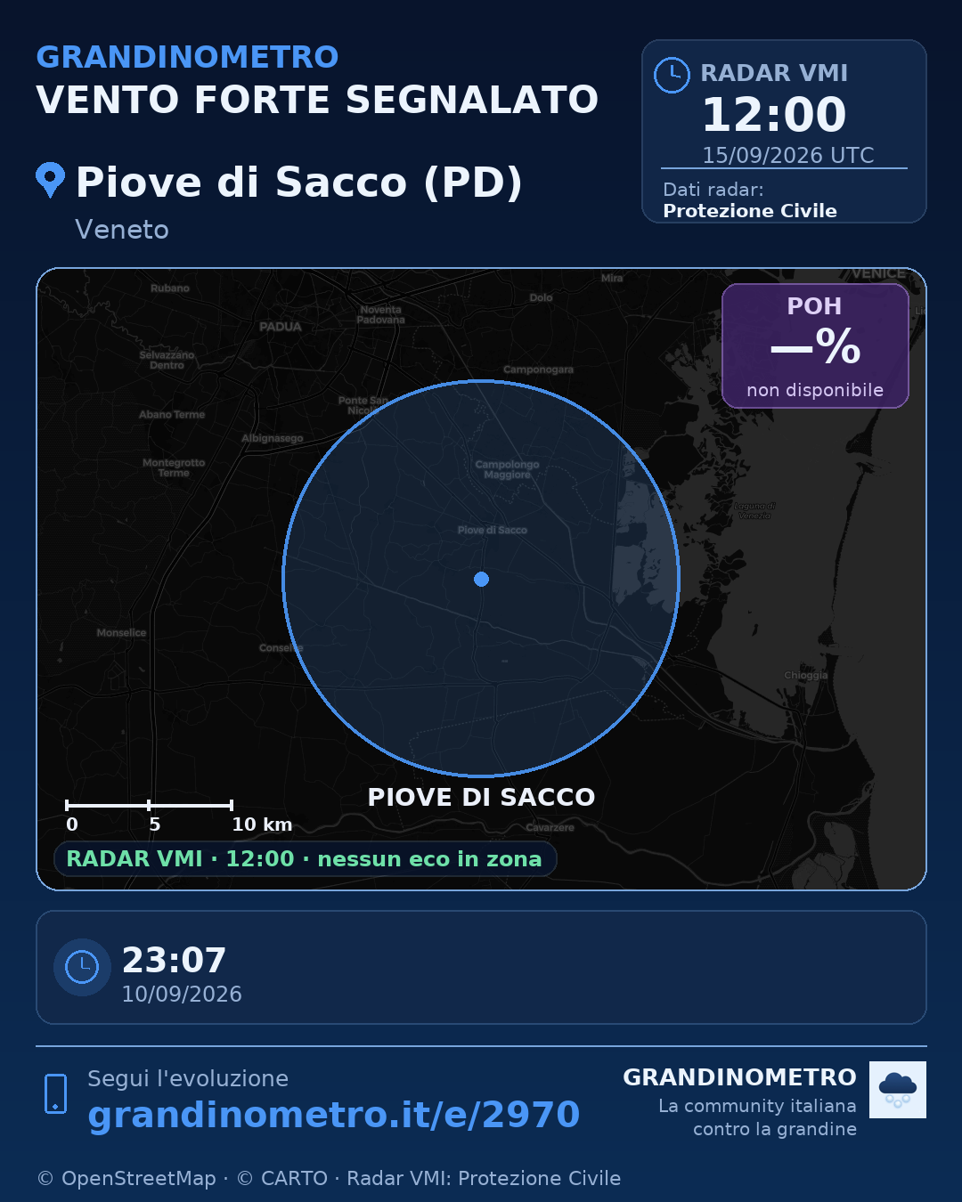 Mappa dell'evento: vento forte a Piove di Sacco (PD)