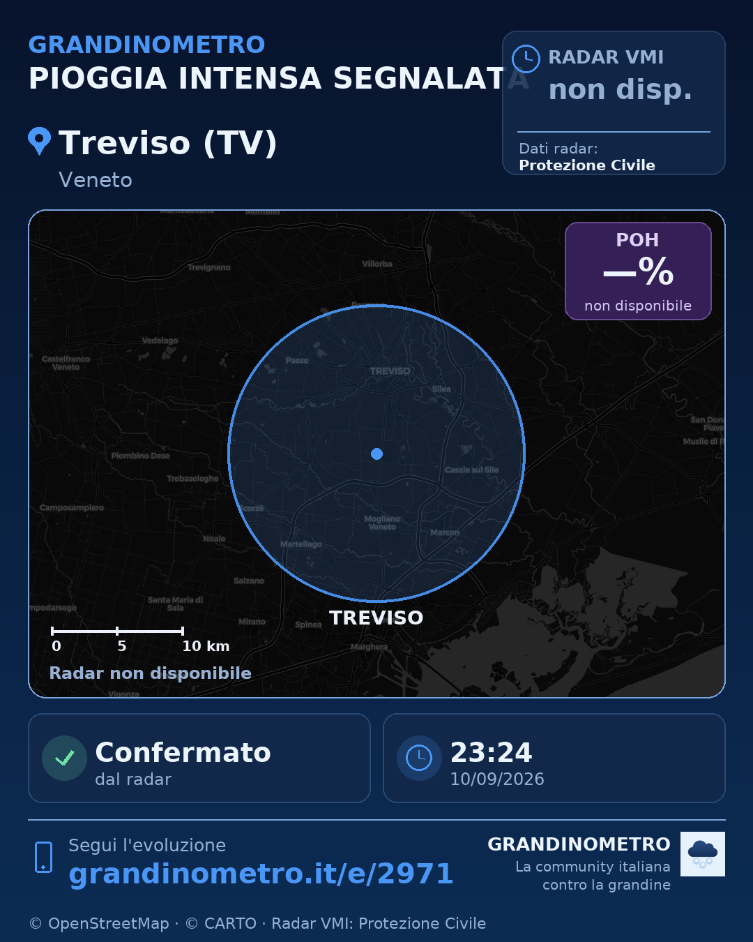 Mappa dell'evento: pioggia intensa a Treviso (TV)