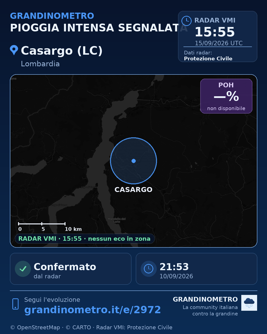 Mappa dell'evento: pioggia intensa a Casargo (LC)