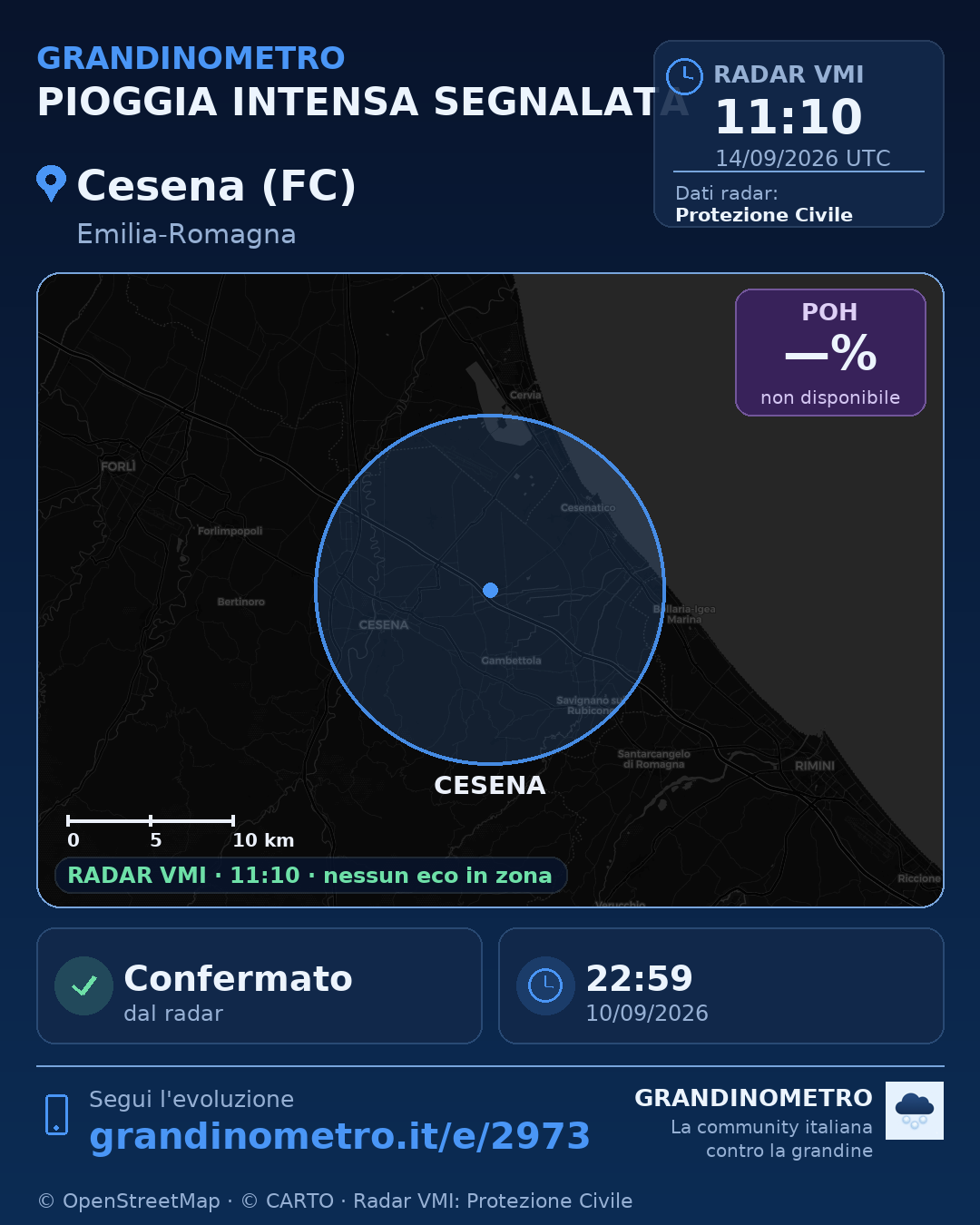 Mappa dell'evento: pioggia intensa a Cesena (FC)
