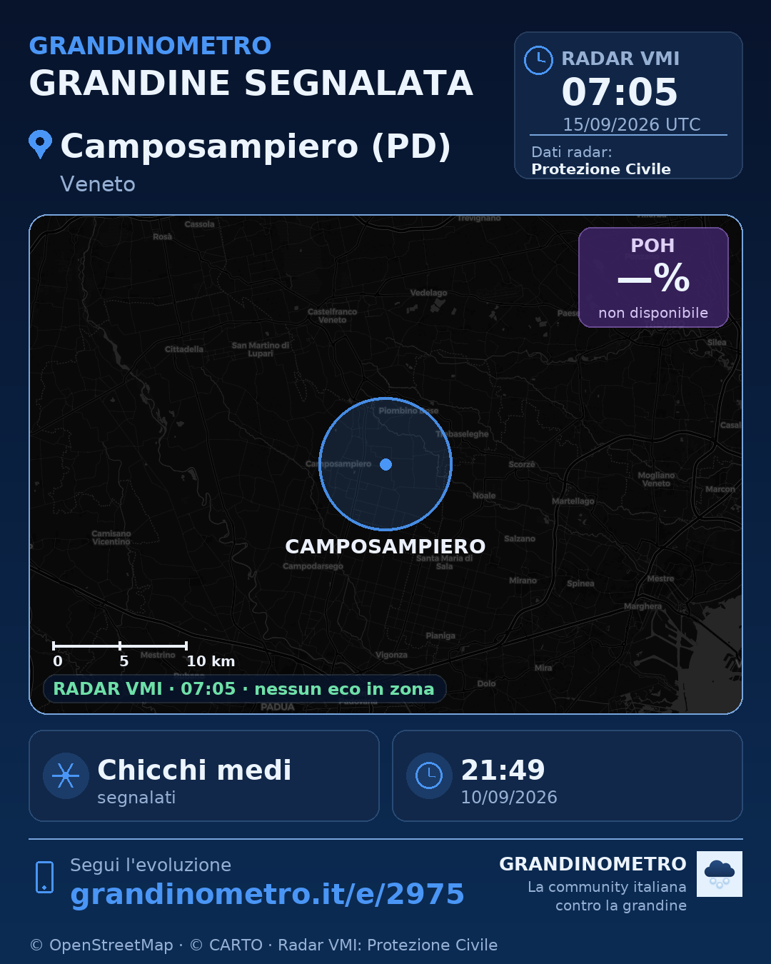 Mappa dell'evento: grandine a Camposampiero (PD)