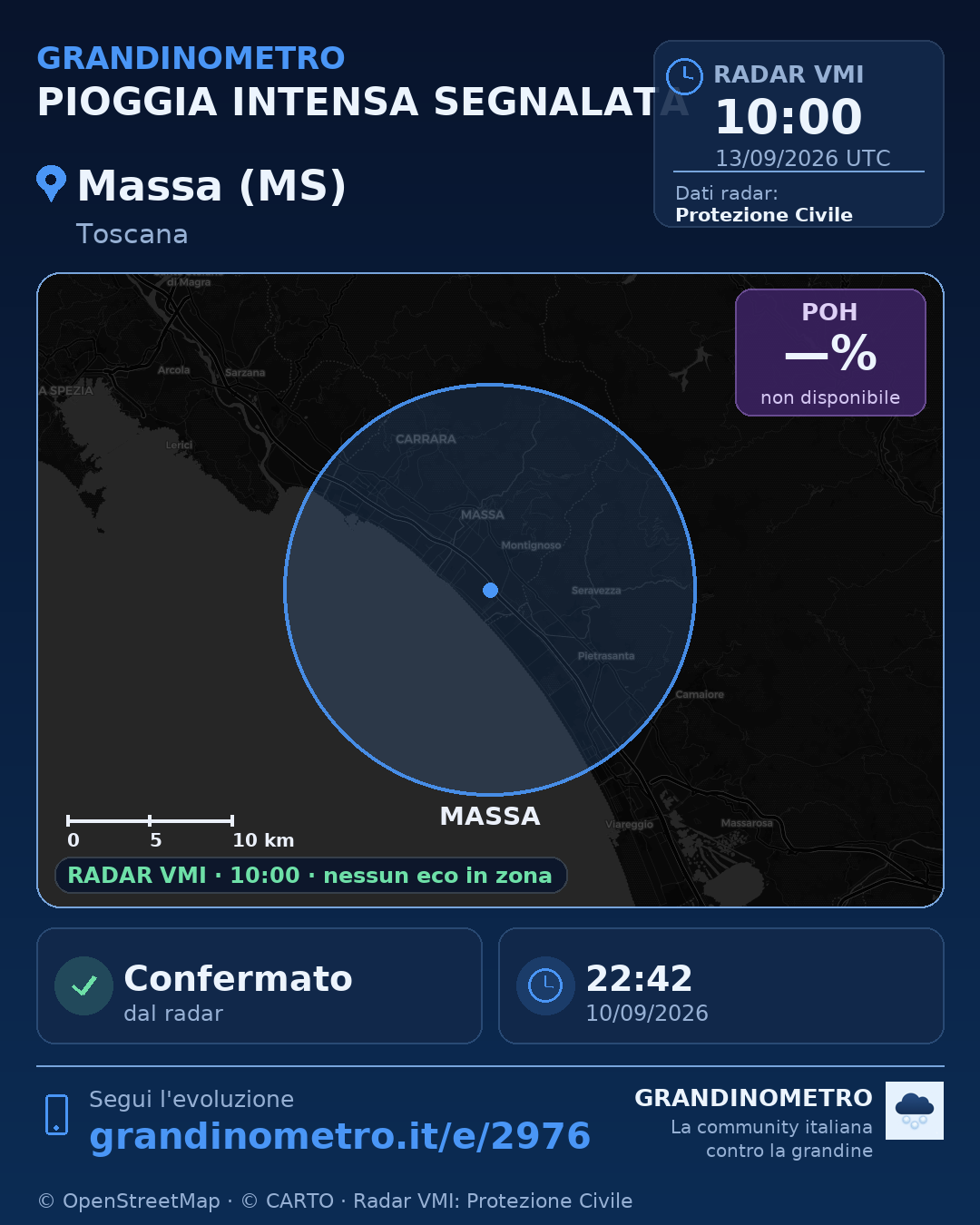 Mappa dell'evento: pioggia intensa a Massa (MS)