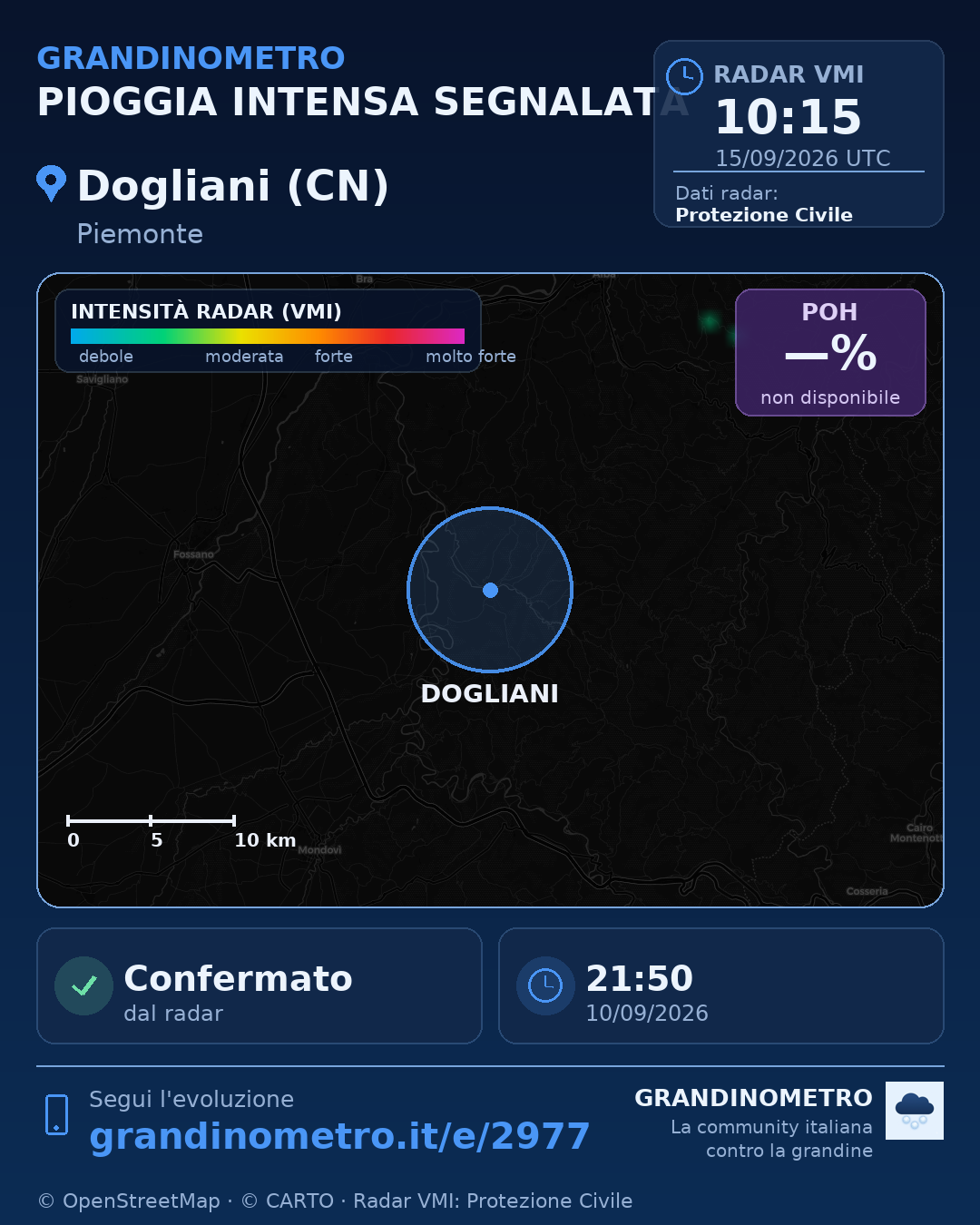 Mappa dell'evento: pioggia intensa a Dogliani (CN)