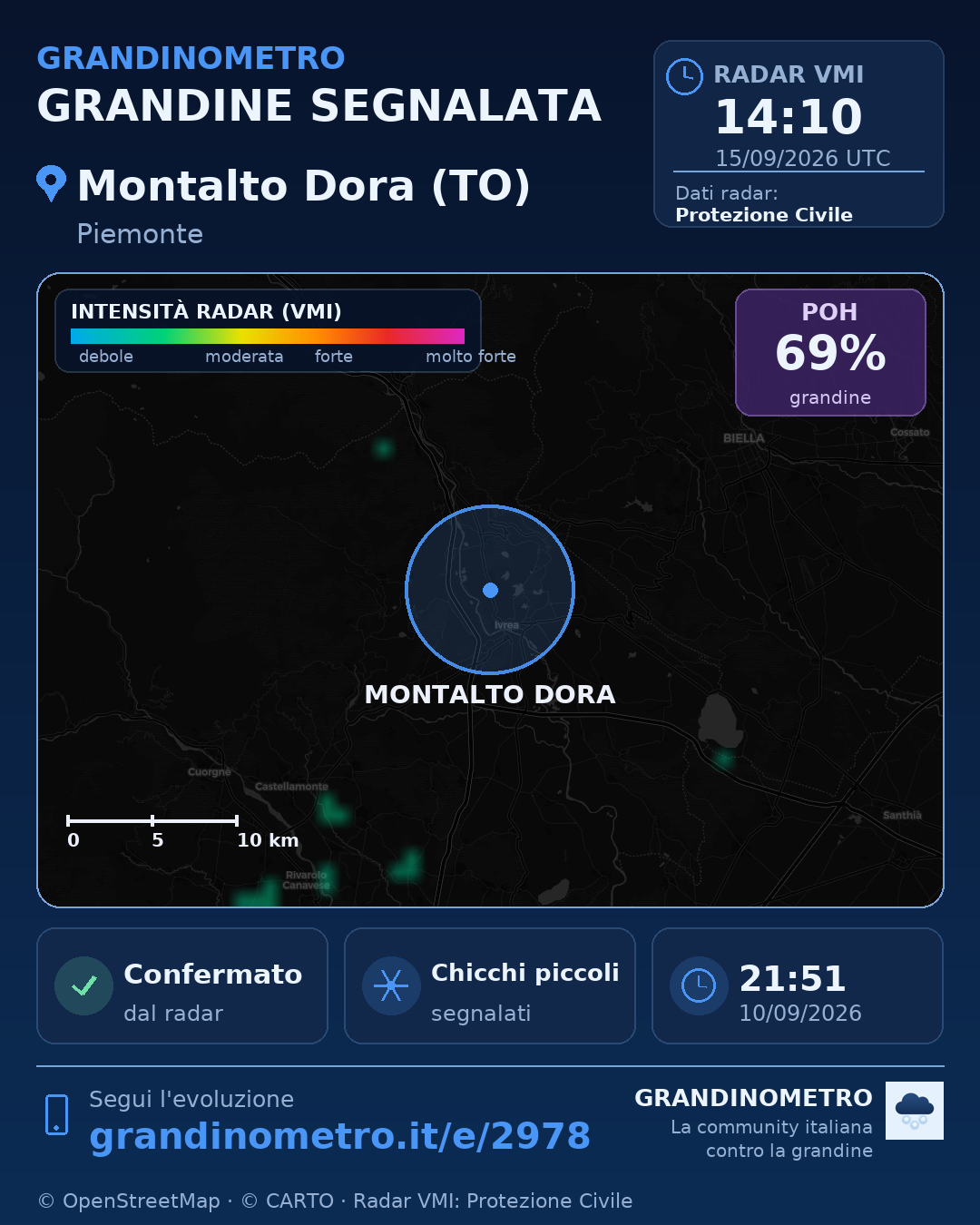 Mappa dell'evento: grandine a Montalto Dora (TO)