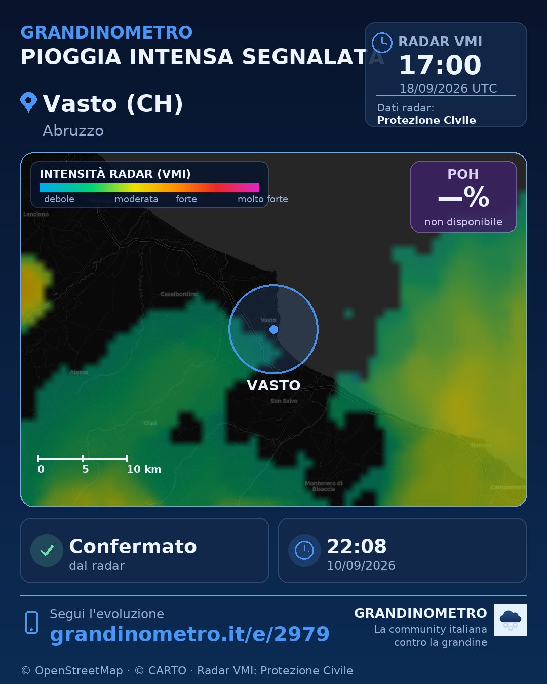 Mappa dell'evento: pioggia intensa a Vasto (CH)