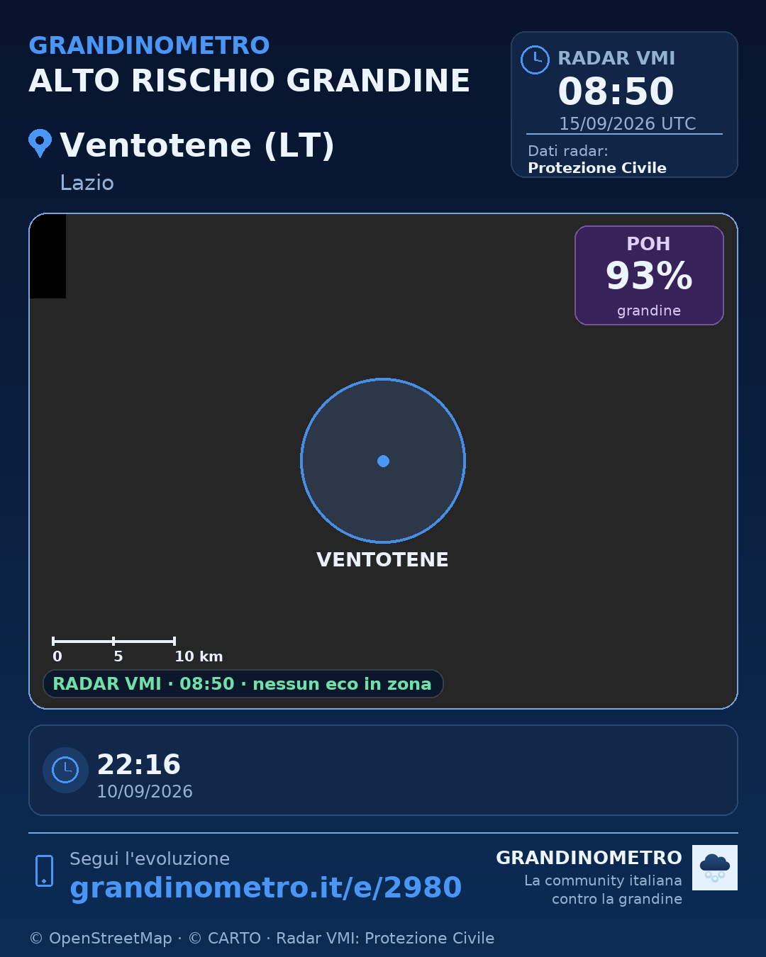 Mappa dell'evento: grandine a Ventotene (LT)