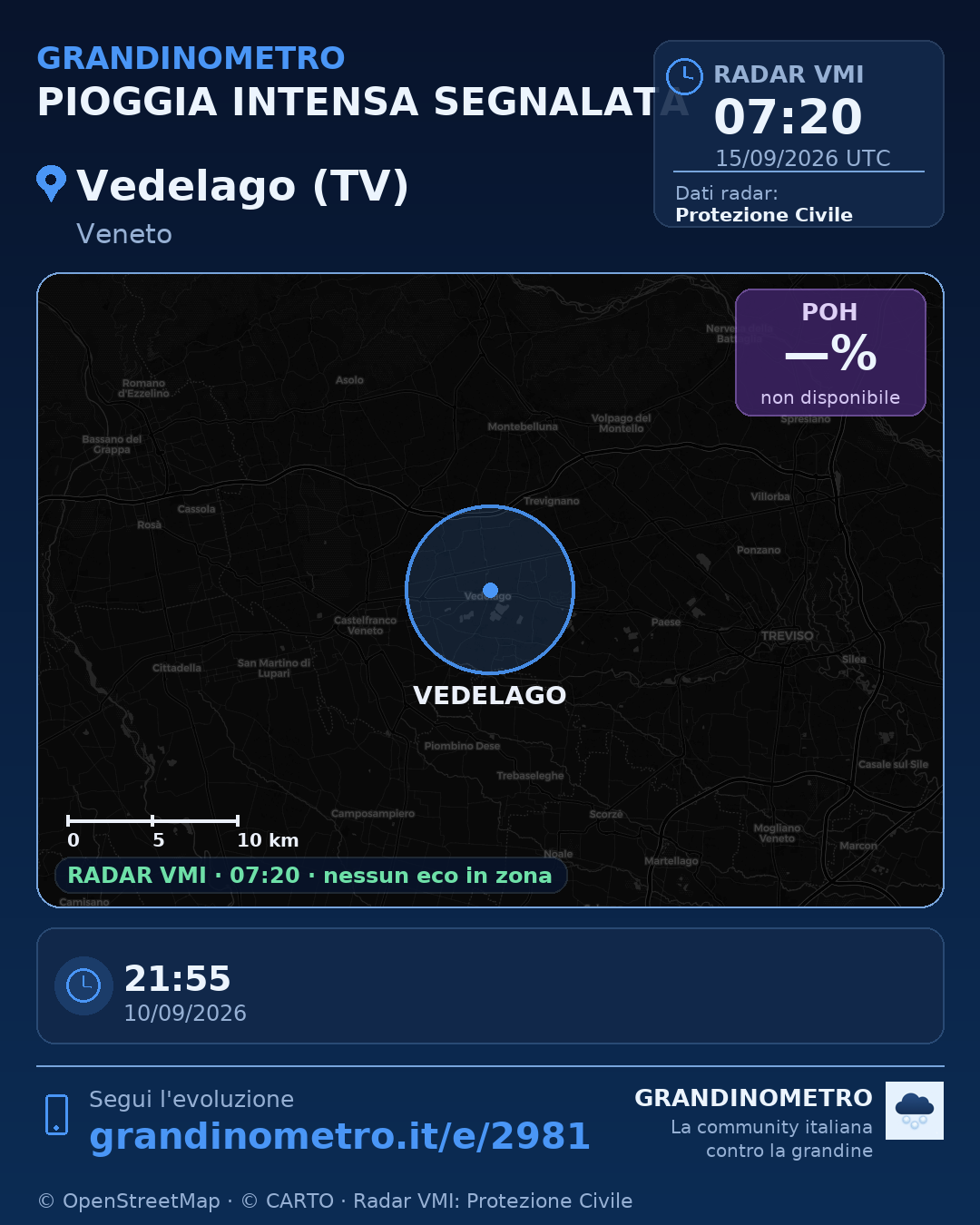 Mappa dell'evento: pioggia intensa a Vedelago (TV)