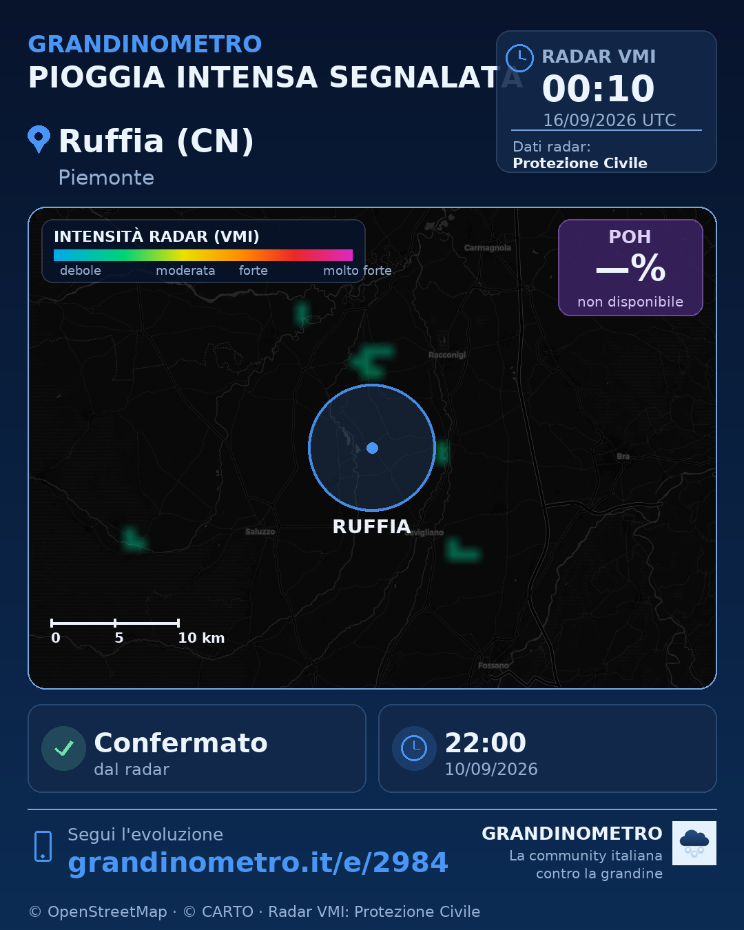 Mappa dell'evento: pioggia intensa a Ruffia (CN)
