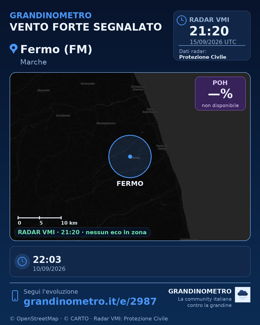Mappa dell'evento: vento forte a Fermo (FM)