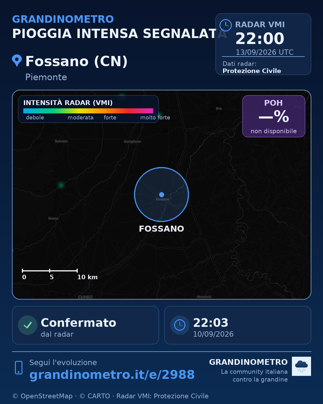 Mappa dell'evento: pioggia intensa a Fossano (CN)
