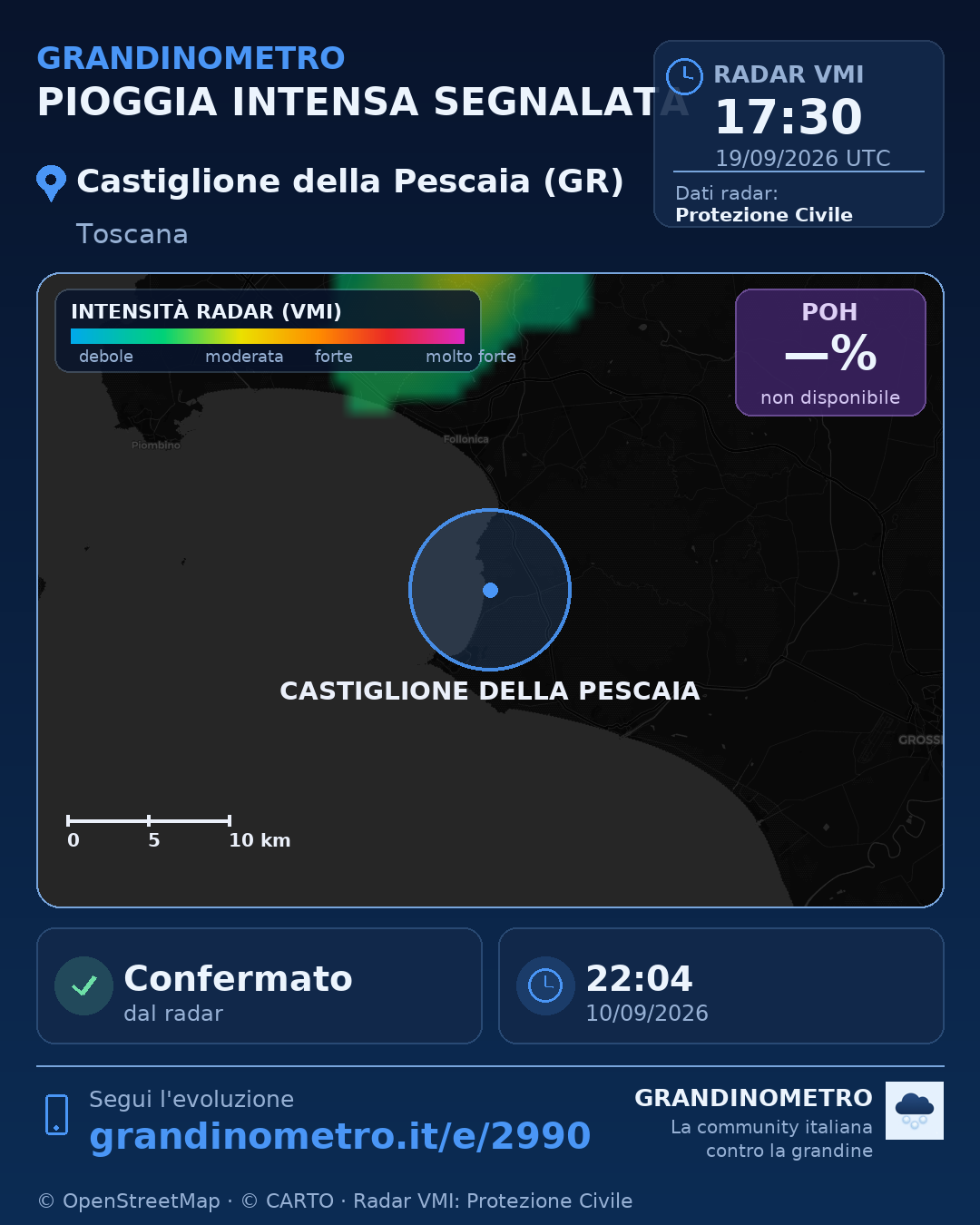 Mappa dell'evento: pioggia intensa a Castiglione della Pescaia (GR)