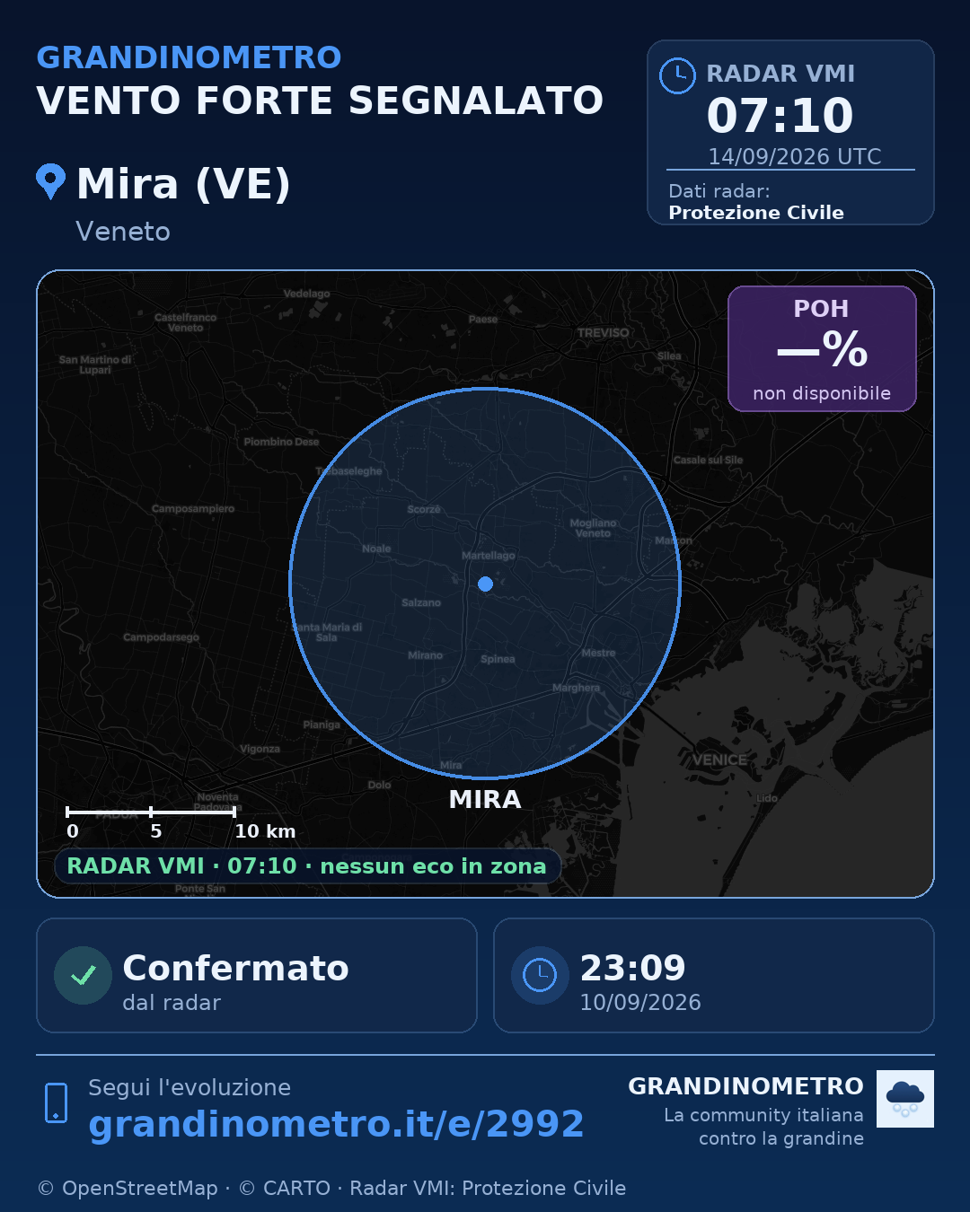 Mappa dell'evento: vento forte a Mira (VE)