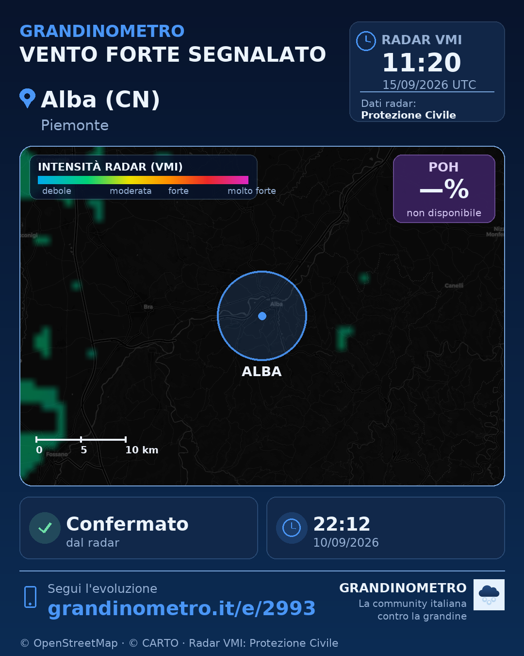 Mappa dell'evento: vento forte ad Alba (CN)