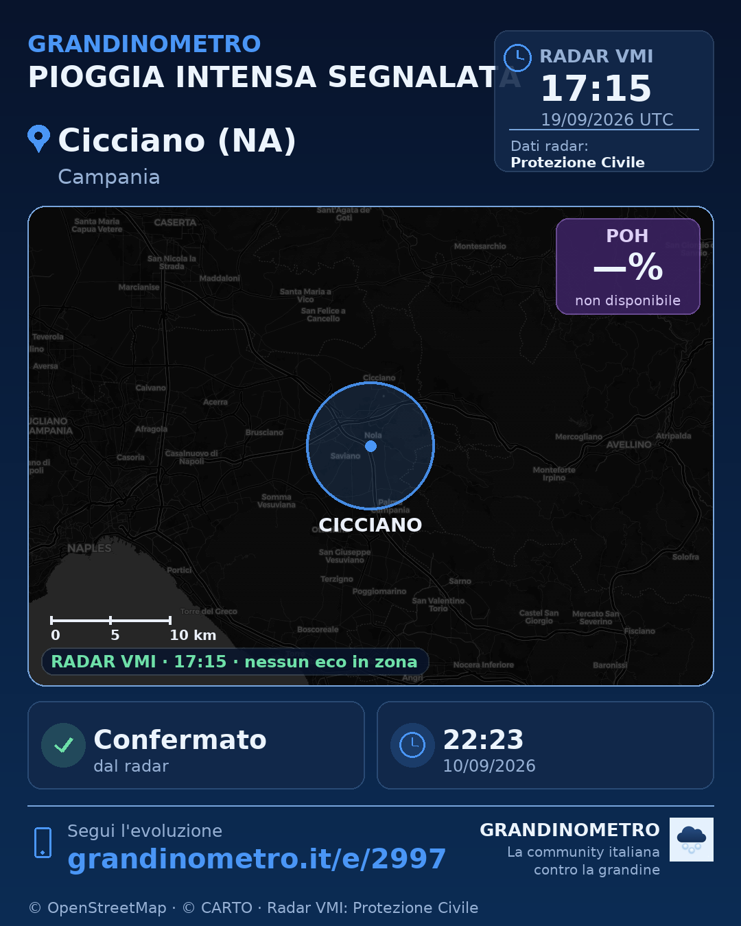 Mappa dell'evento: pioggia intensa a Cicciano (NA)
