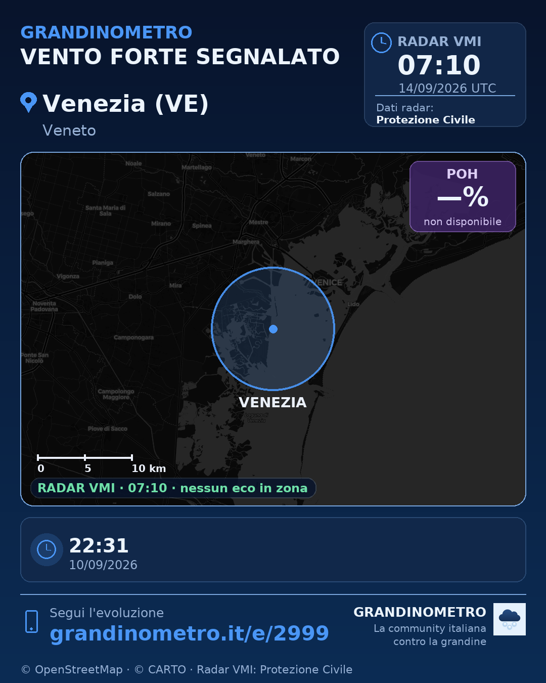 Mappa dell'evento: vento forte a Venezia (VE)