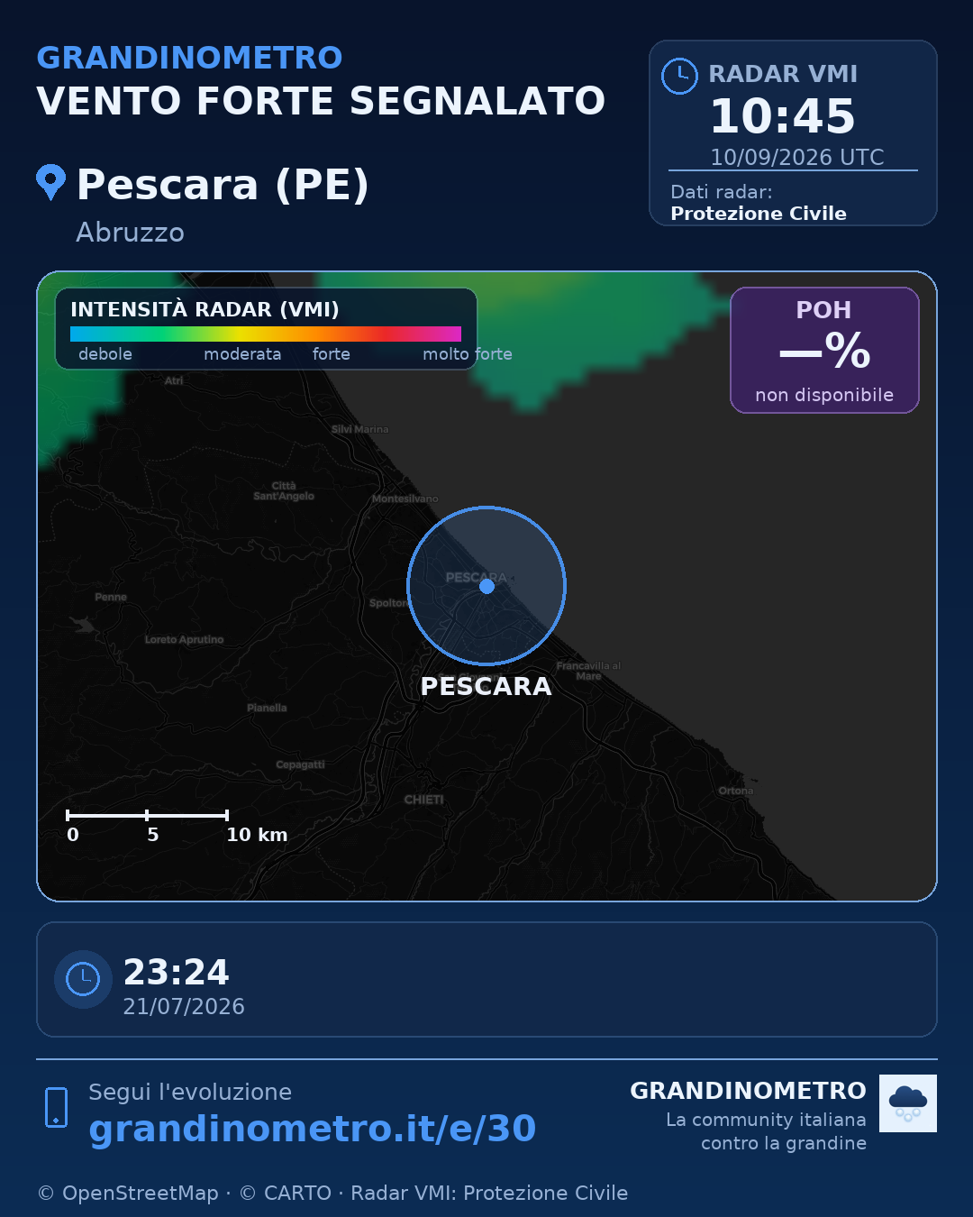 Mappa dell'evento: vento forte a Pescara (PE)