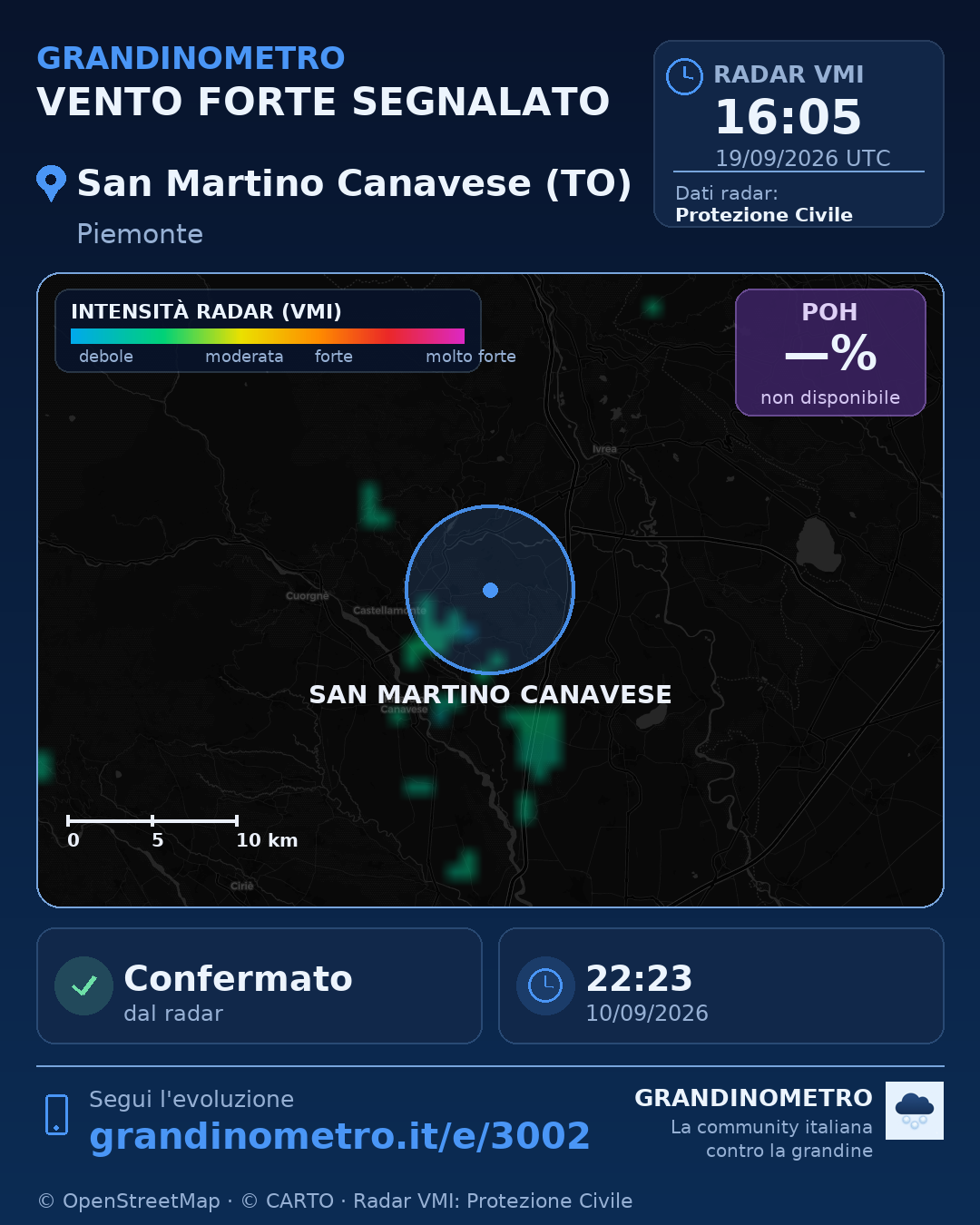 Mappa dell'evento: vento forte a San Martino Canavese (TO)