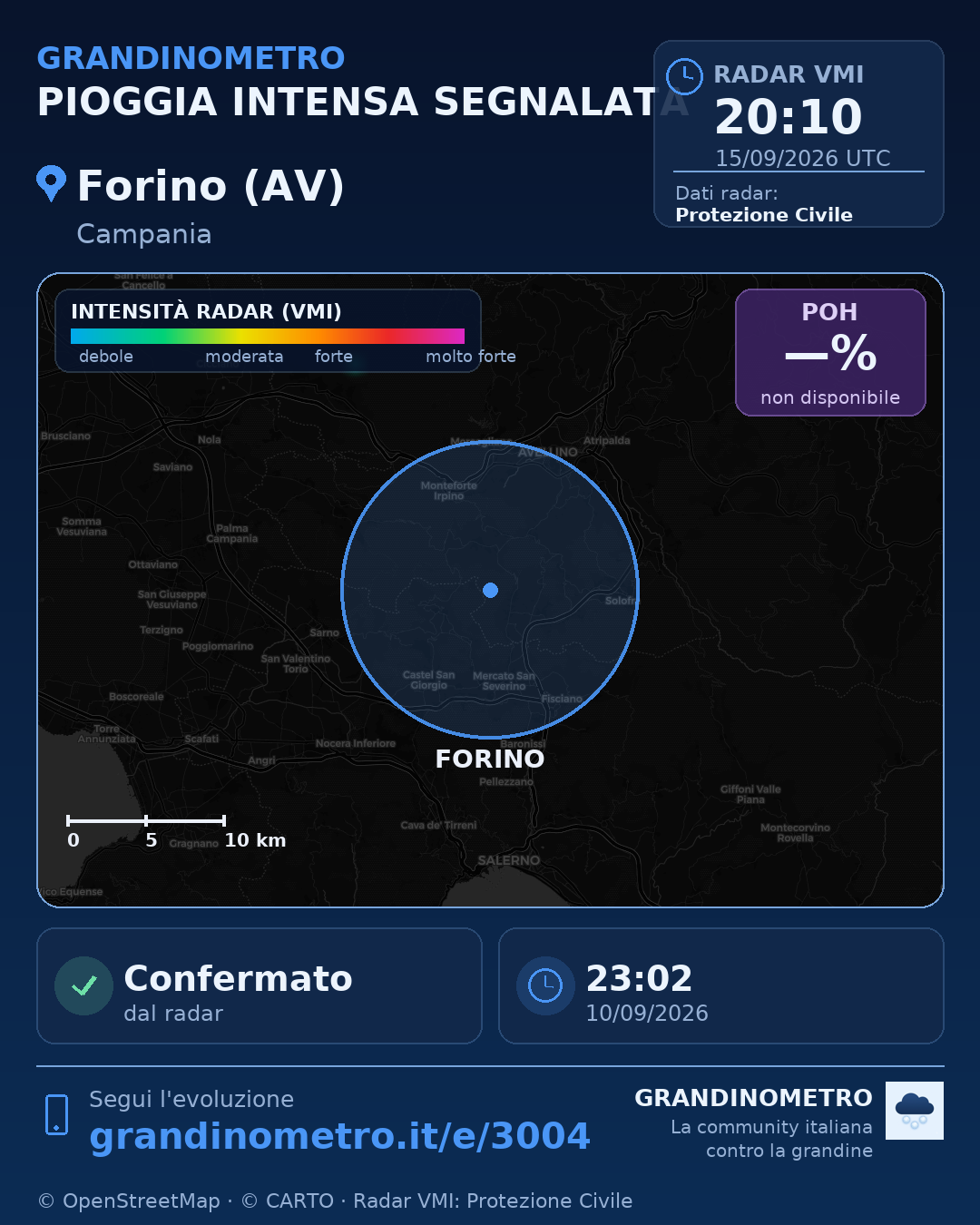 Mappa dell'evento: pioggia intensa a Forino (AV)